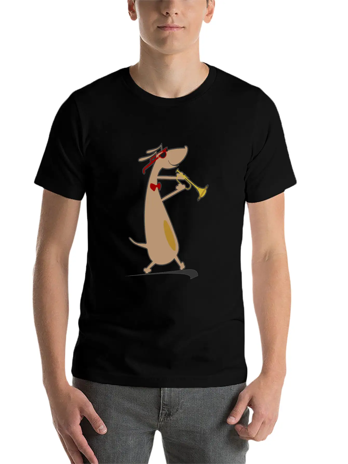Dog Is Playing Trumpet Unisex Casual T-Shirt – Clean Design For Daily Comfort