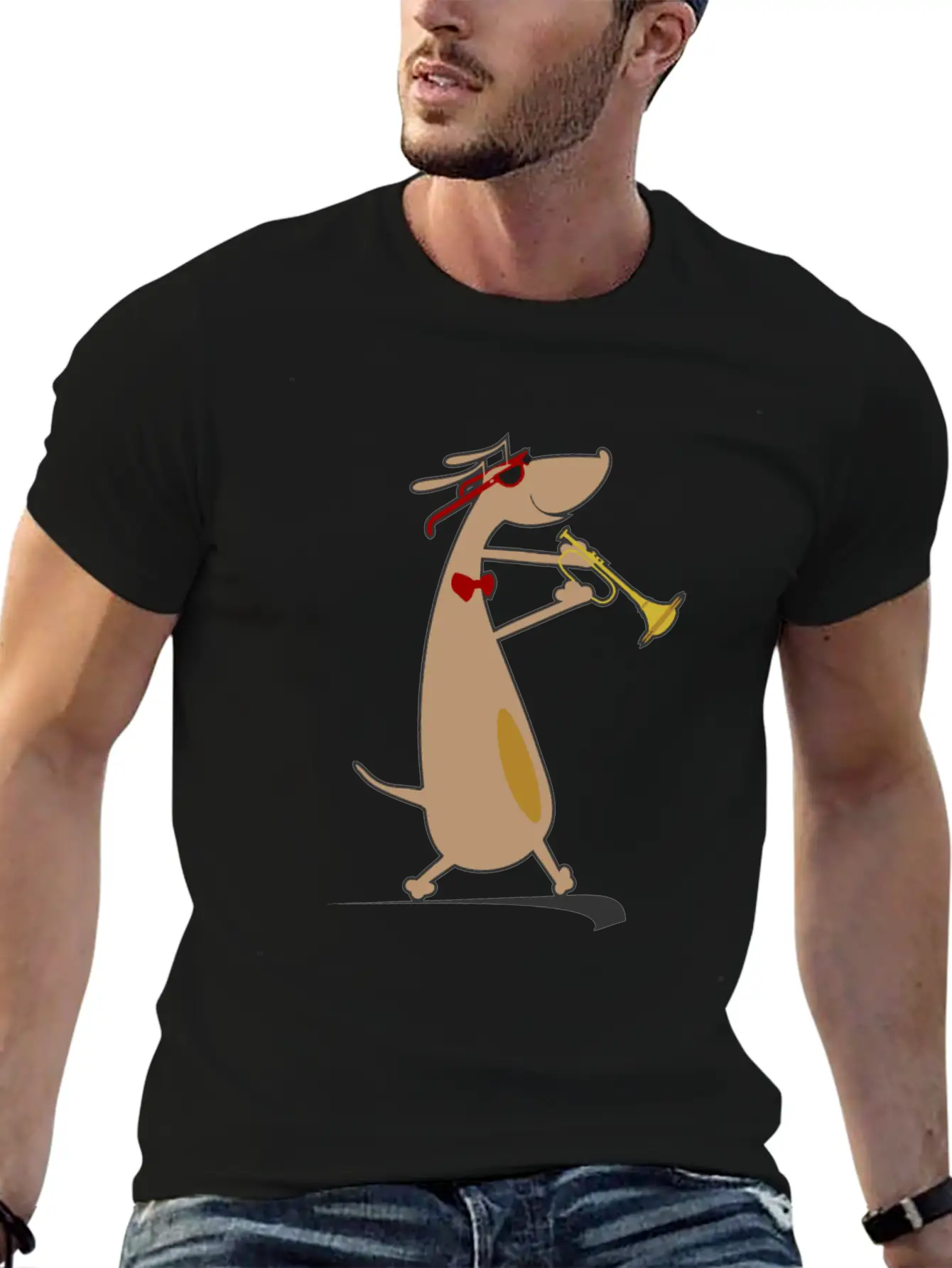 Dog Is Playing Trumpet Unisex Casual T-Shirt – Clean Design For Daily Comfort