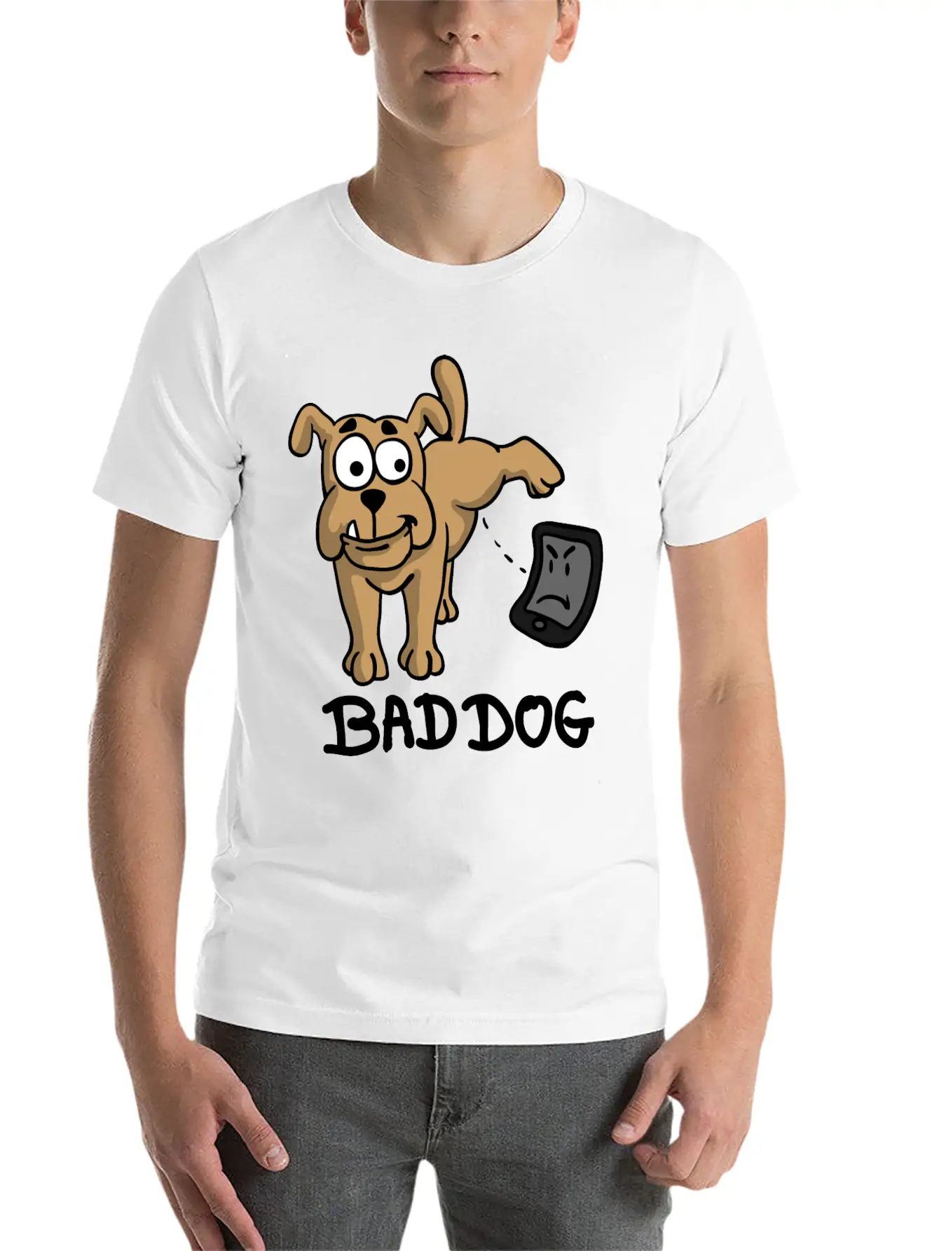 Dog Peeing On Phone Unisex Casual T-Shirt – Clean Design For Daily Comfort
