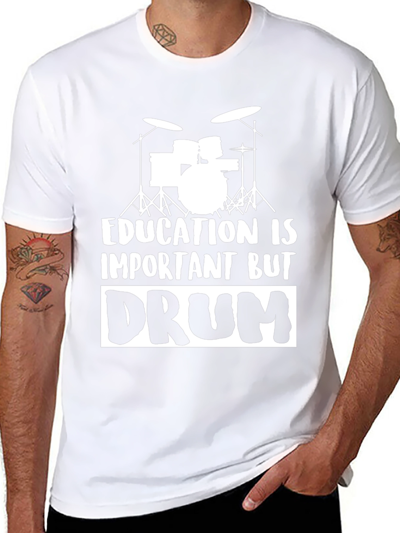 Funny Drummer T-Shirt: Education Is Important But Drum