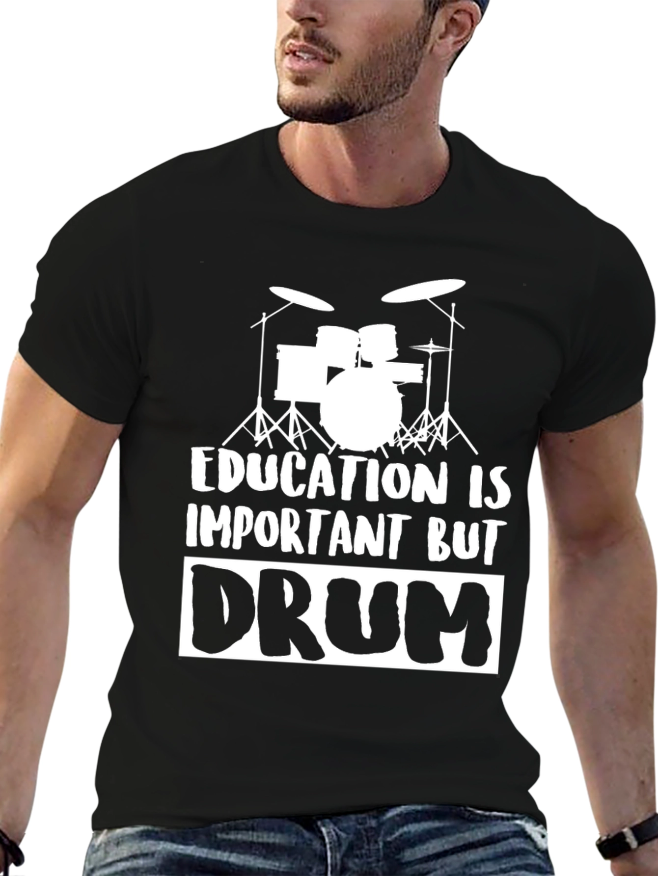 Funny Drummer T-Shirt: Education Is Important But Drum