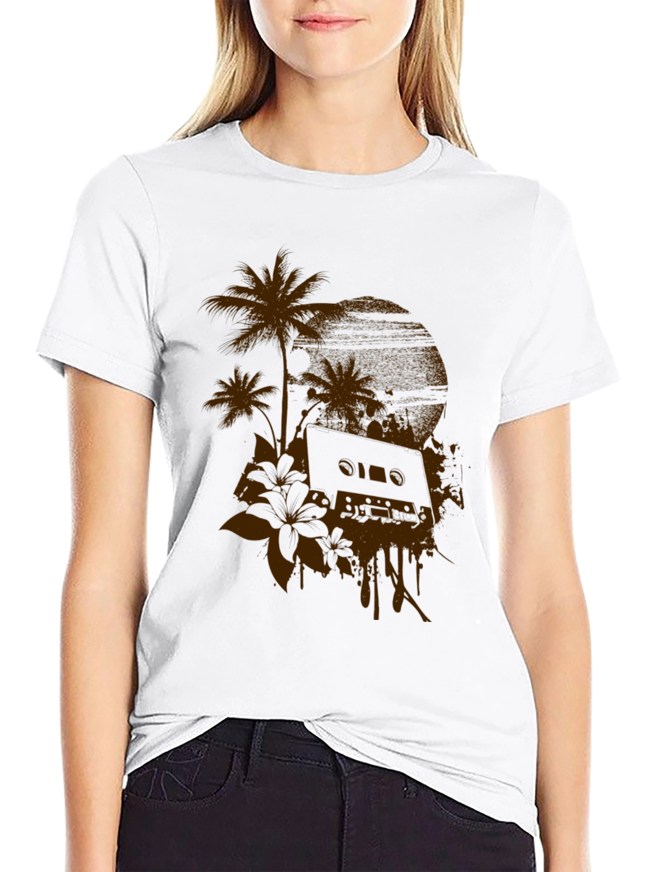 Retro Sunset Cassette Black Graphic Tee