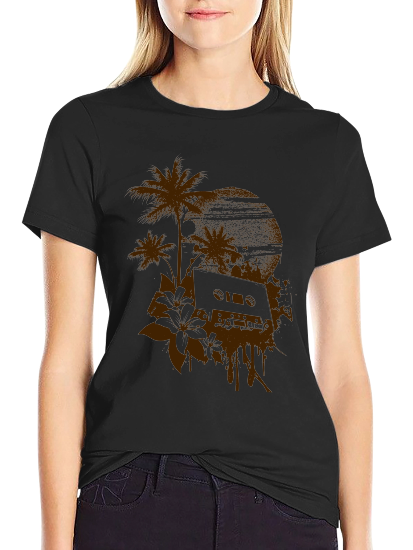 Retro Sunset Cassette Black Graphic Tee