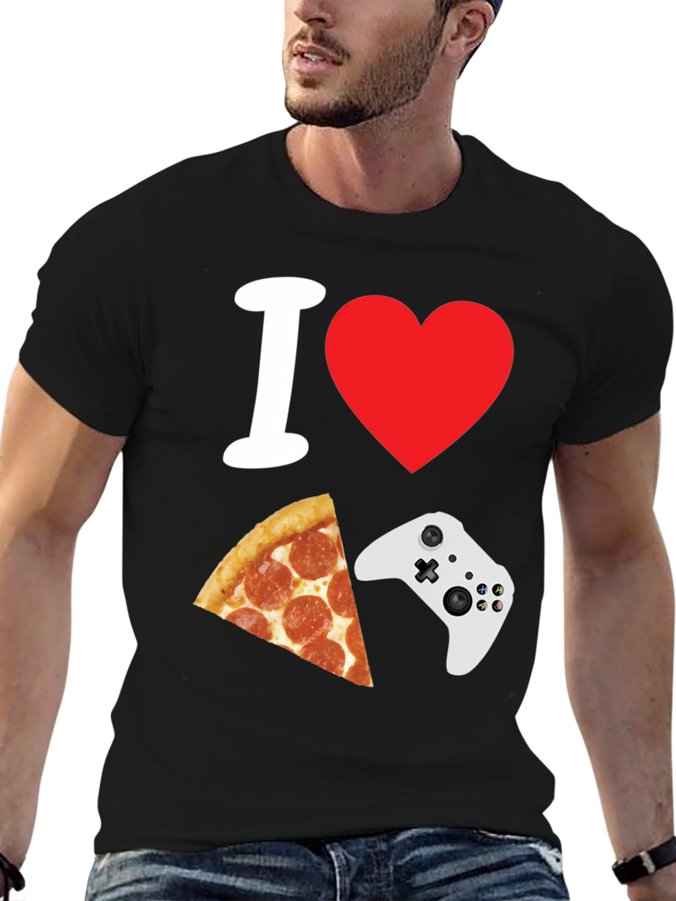I Heart Gaming and Pizza Black T-Shirt