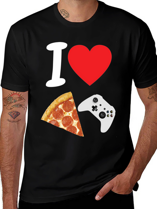 I Heart Gaming and Pizza Black T-Shirt