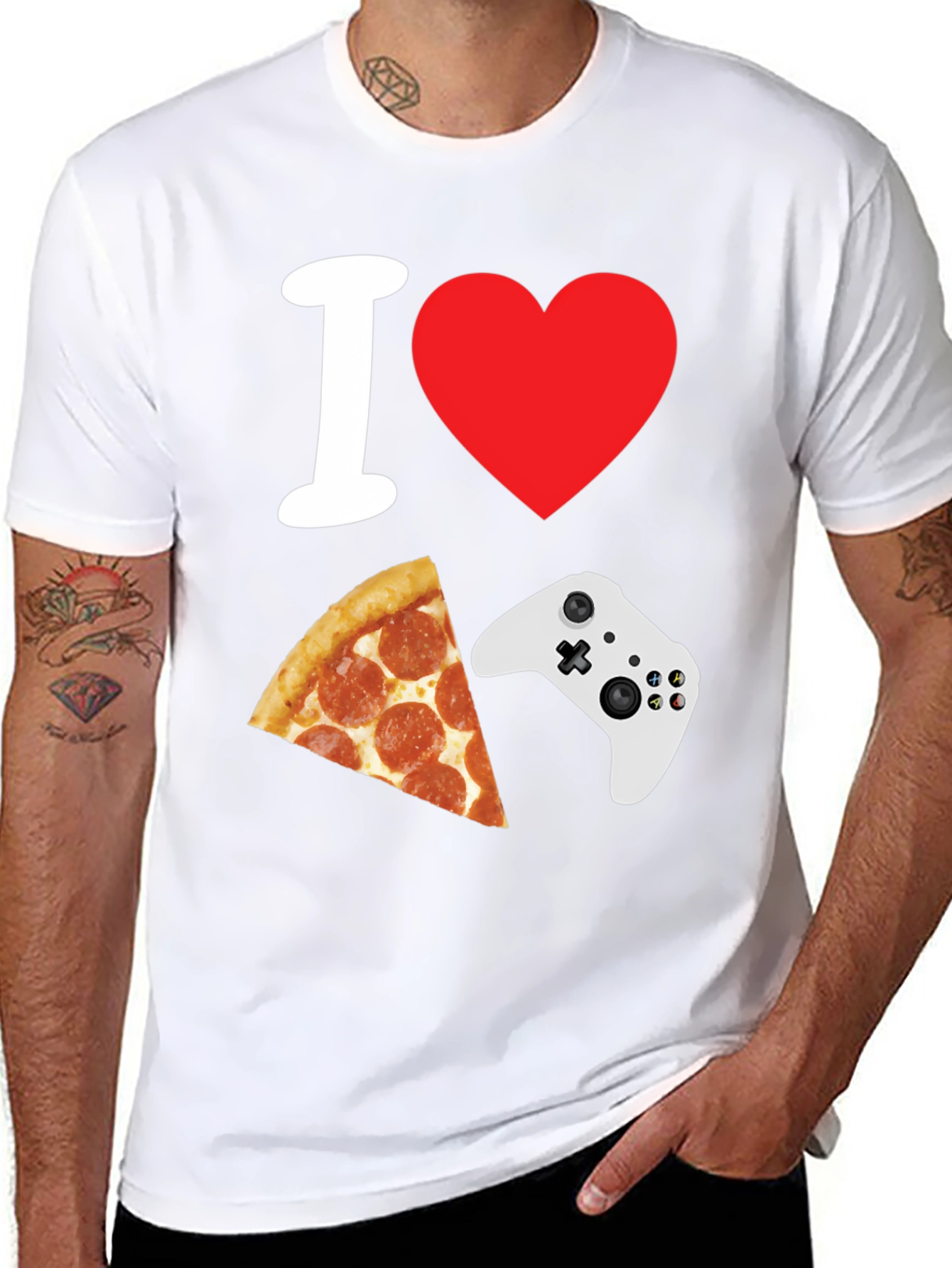 I Heart Gaming and Pizza Black T-Shirt