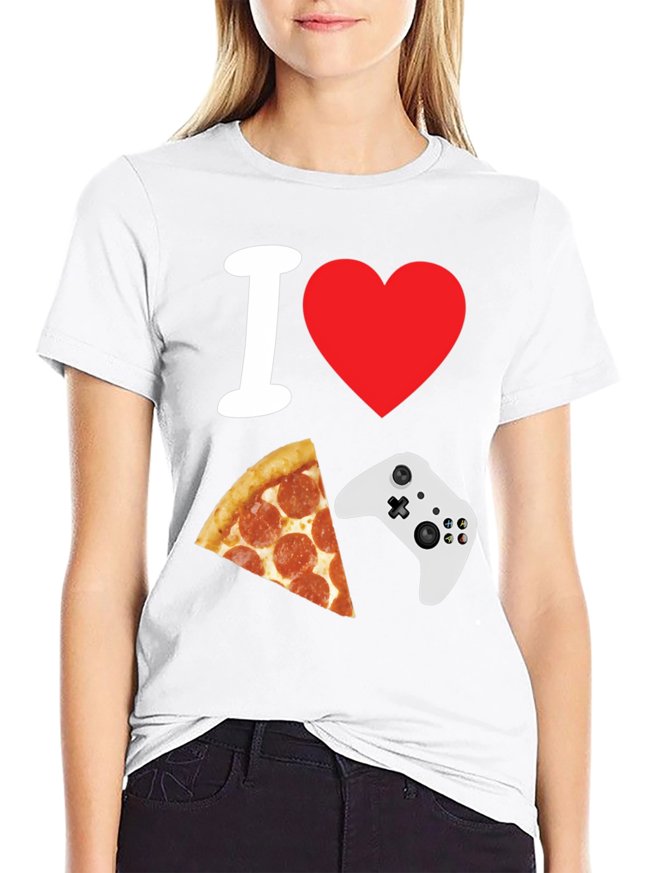 I Heart Gaming and Pizza Black T-Shirt