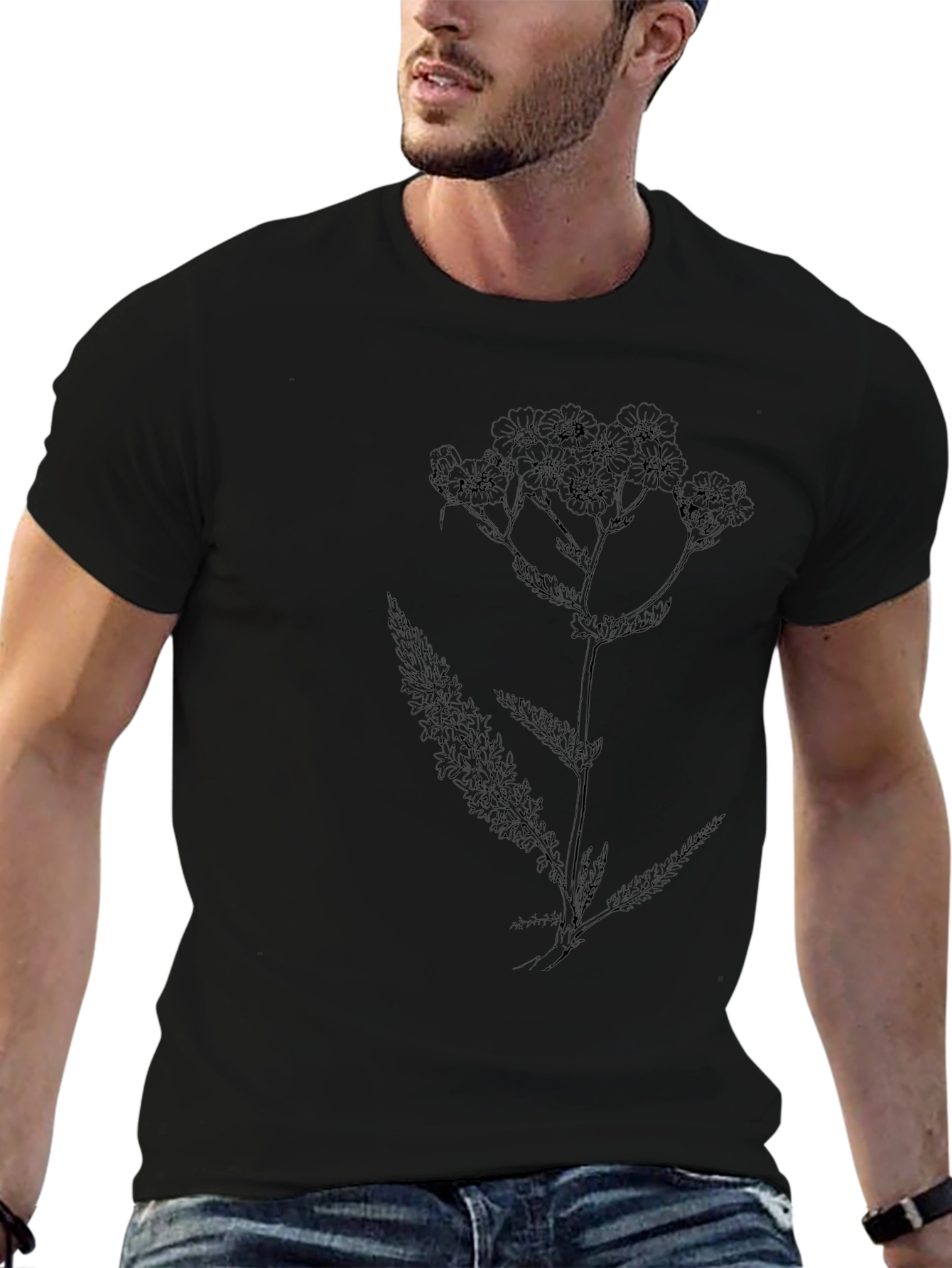 Botanical Print Black T-Shirt