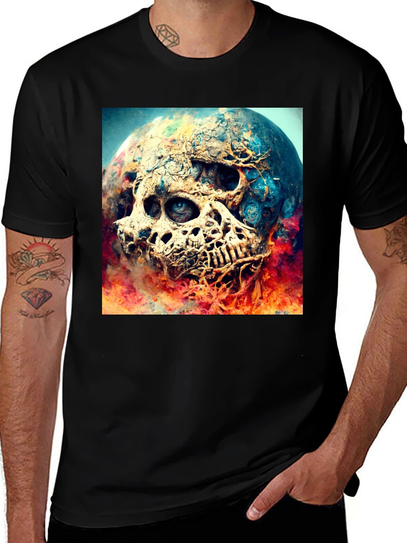 Skull Planet Graphic Tee - Black Cotton Shirt