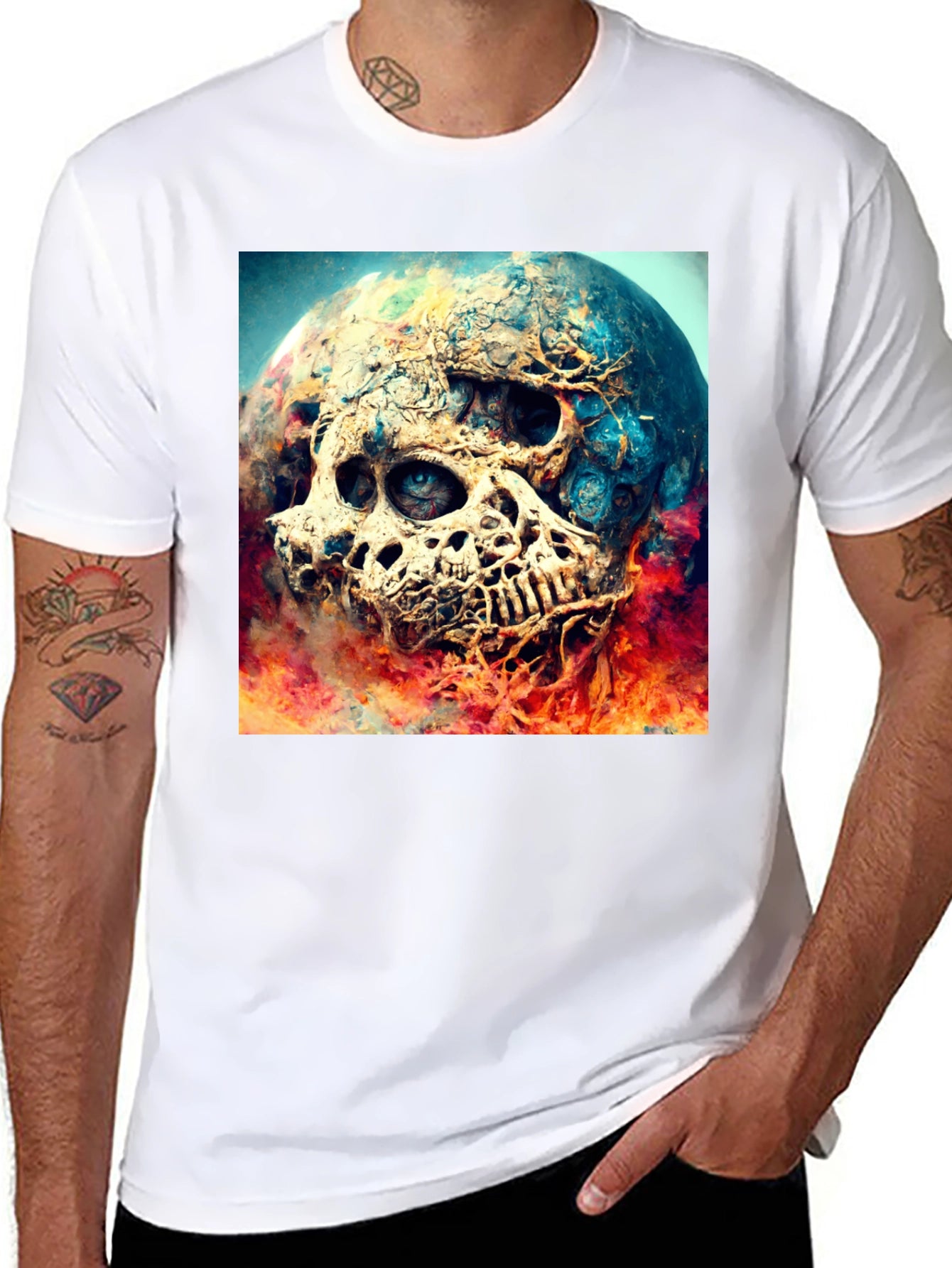 Skull Planet Graphic Tee - Black Cotton Shirt