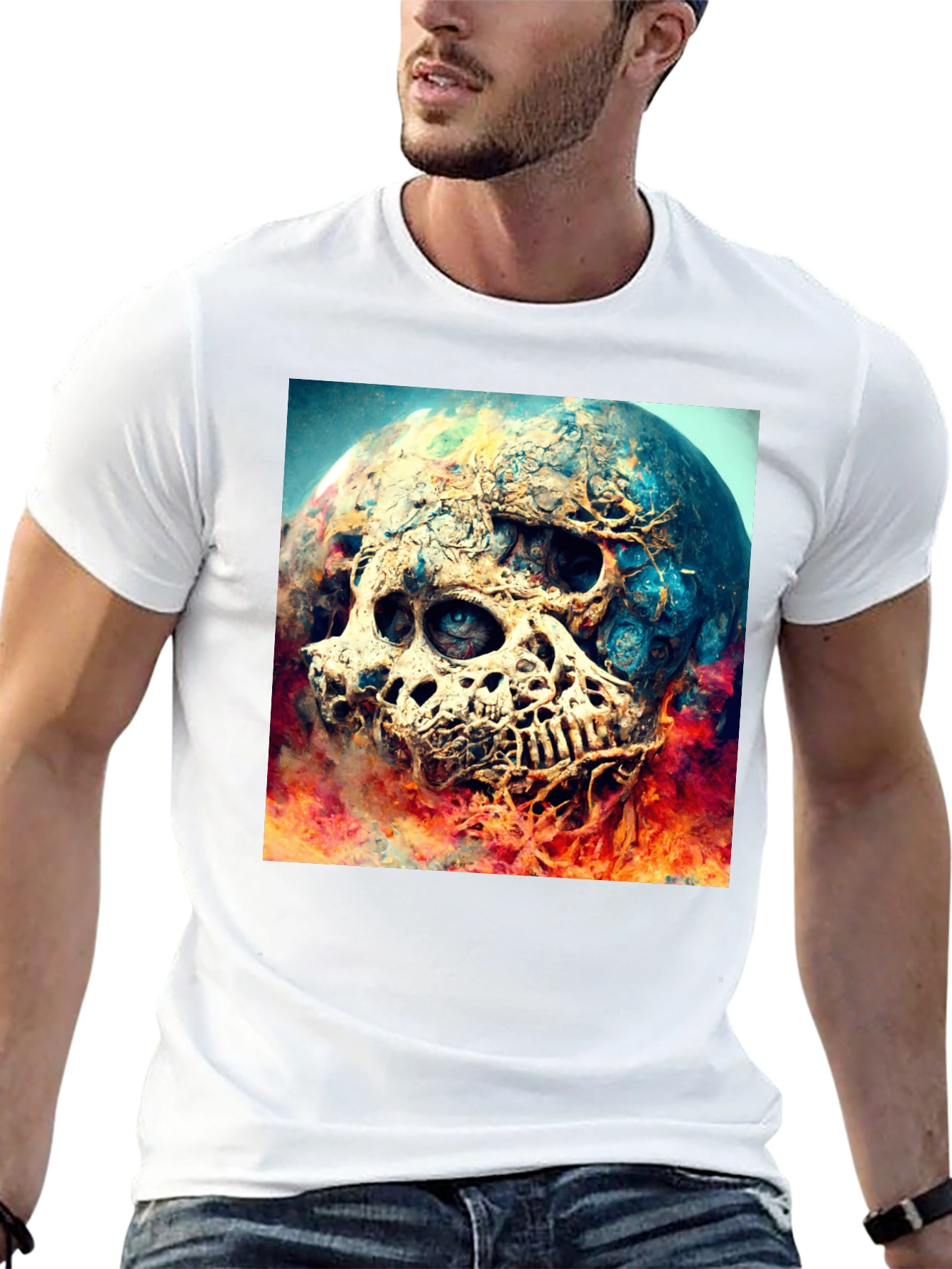 Skull Planet Graphic Tee - Black Cotton Shirt