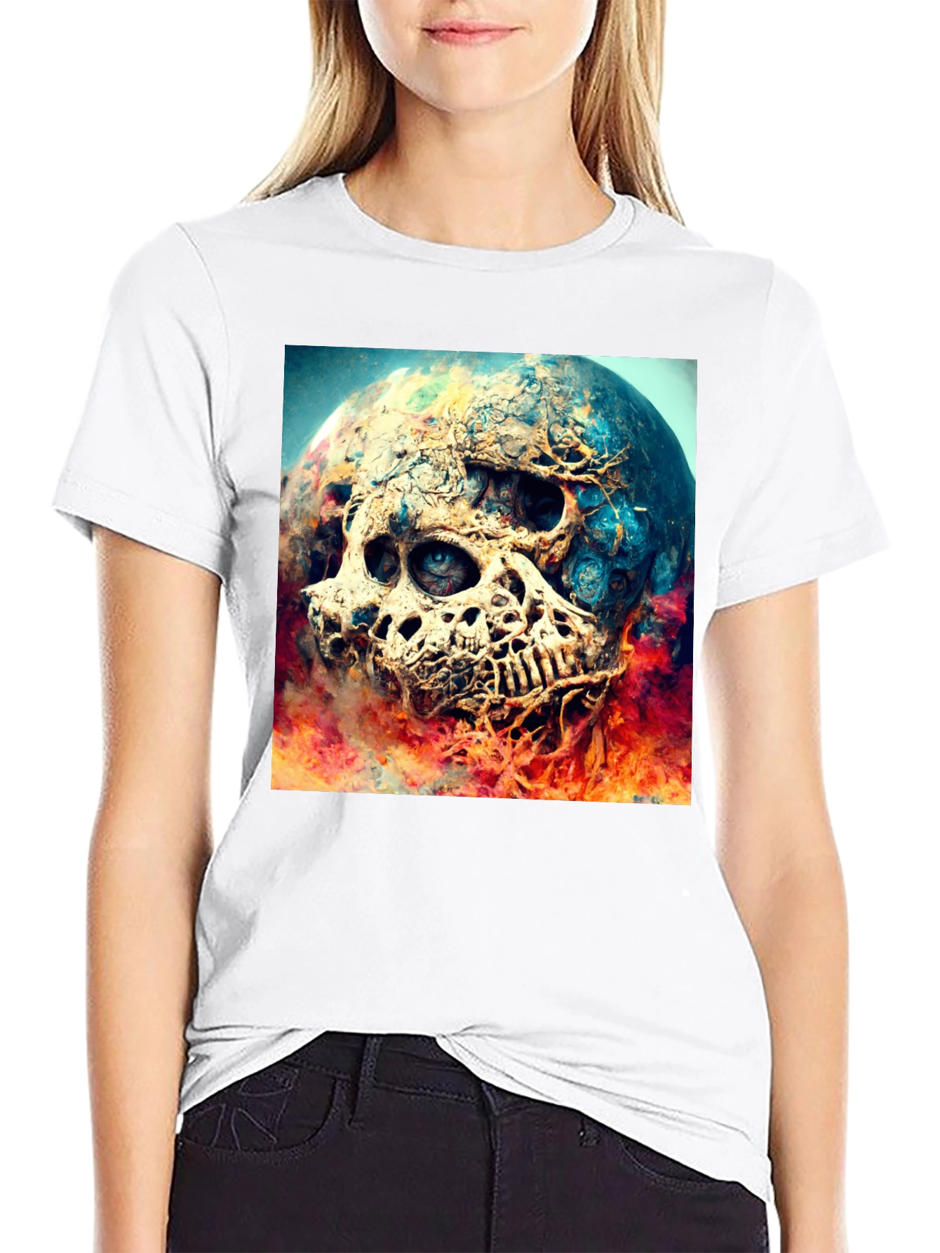Skull Planet Graphic Tee - Black Cotton Shirt