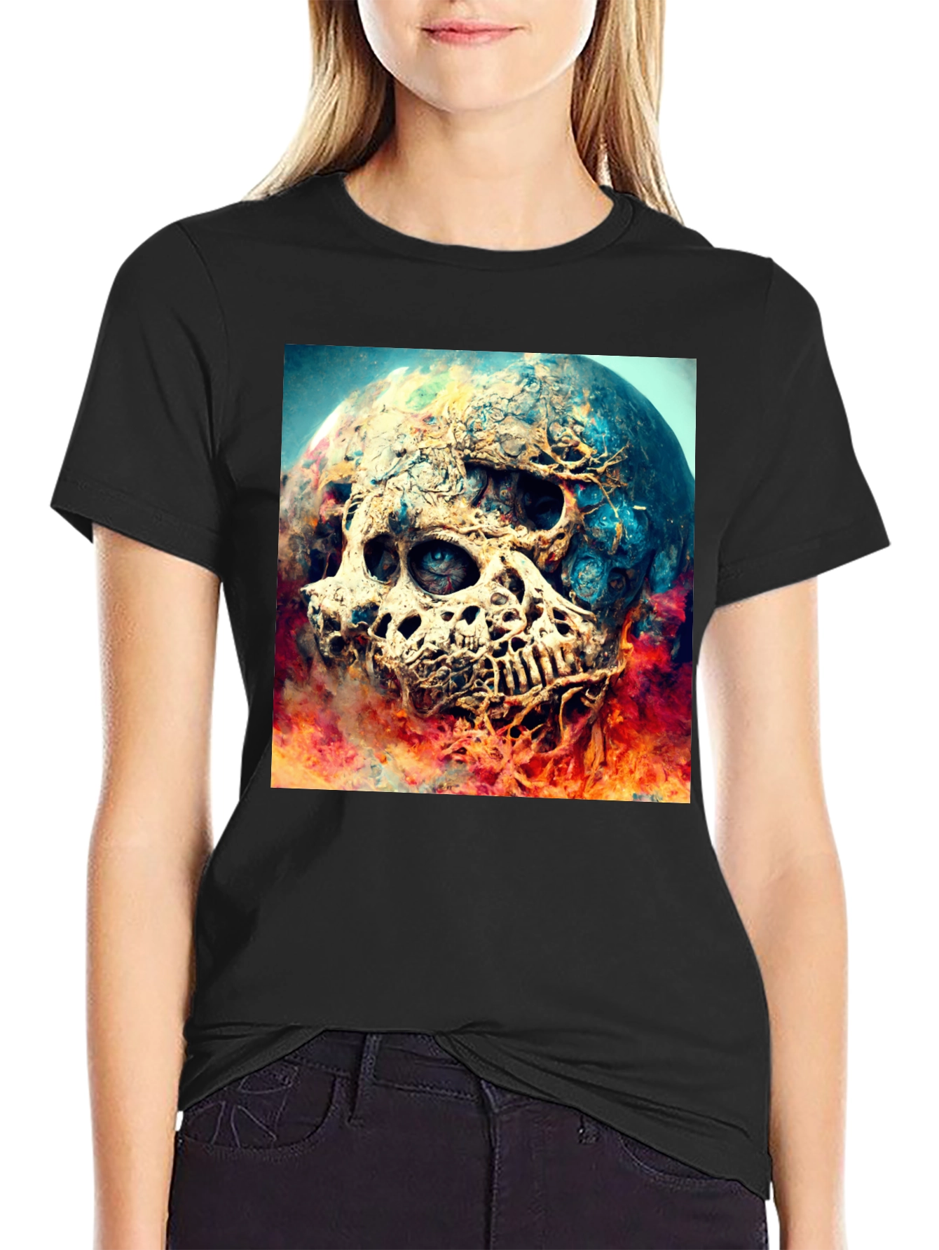 Skull Planet Graphic Tee - Black Cotton Shirt