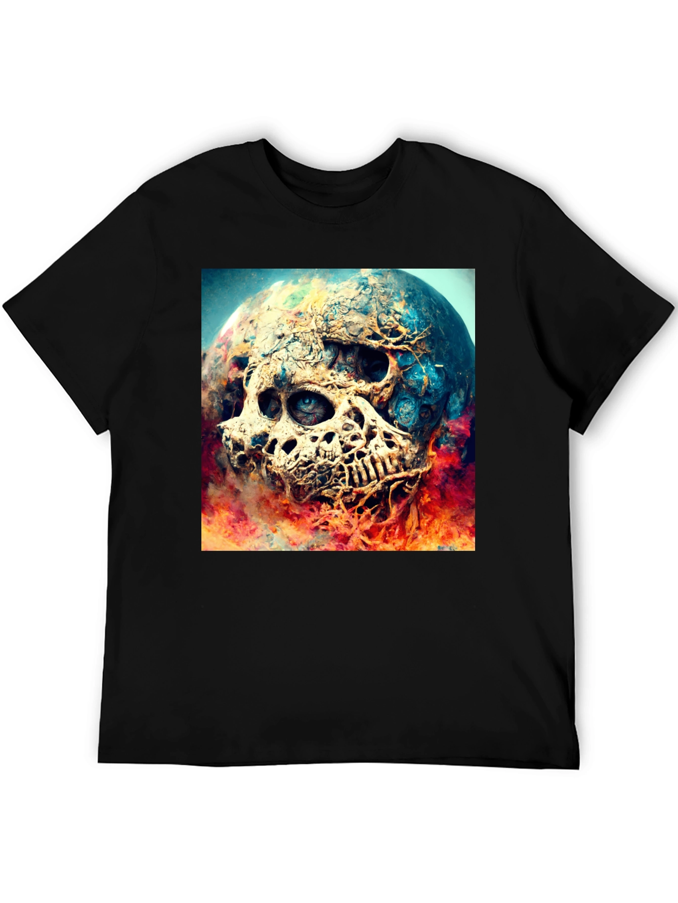 Skull Planet Graphic Tee - Black Cotton Shirt
