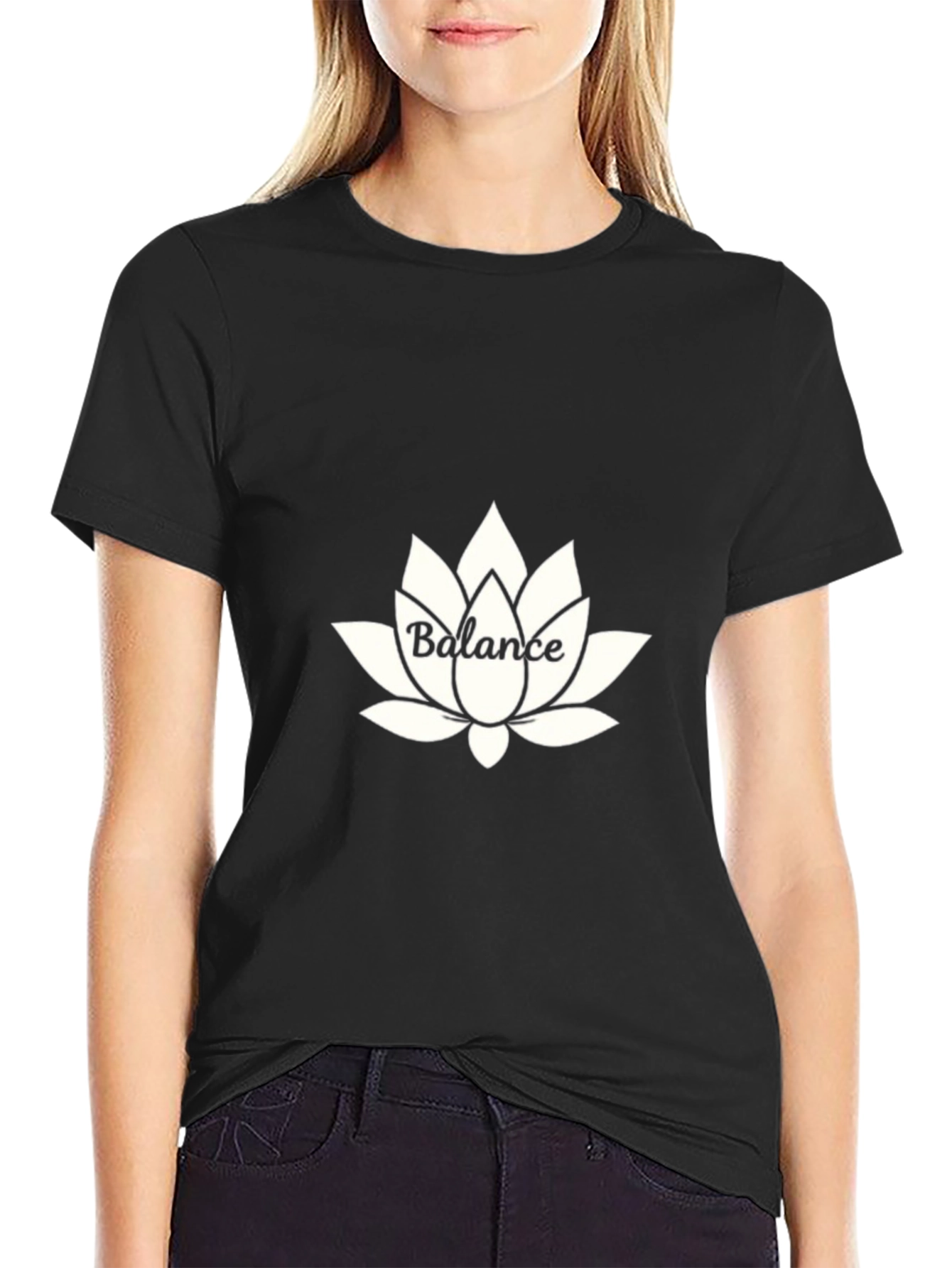 Balance Lotus Flower Graphic Tee - Black