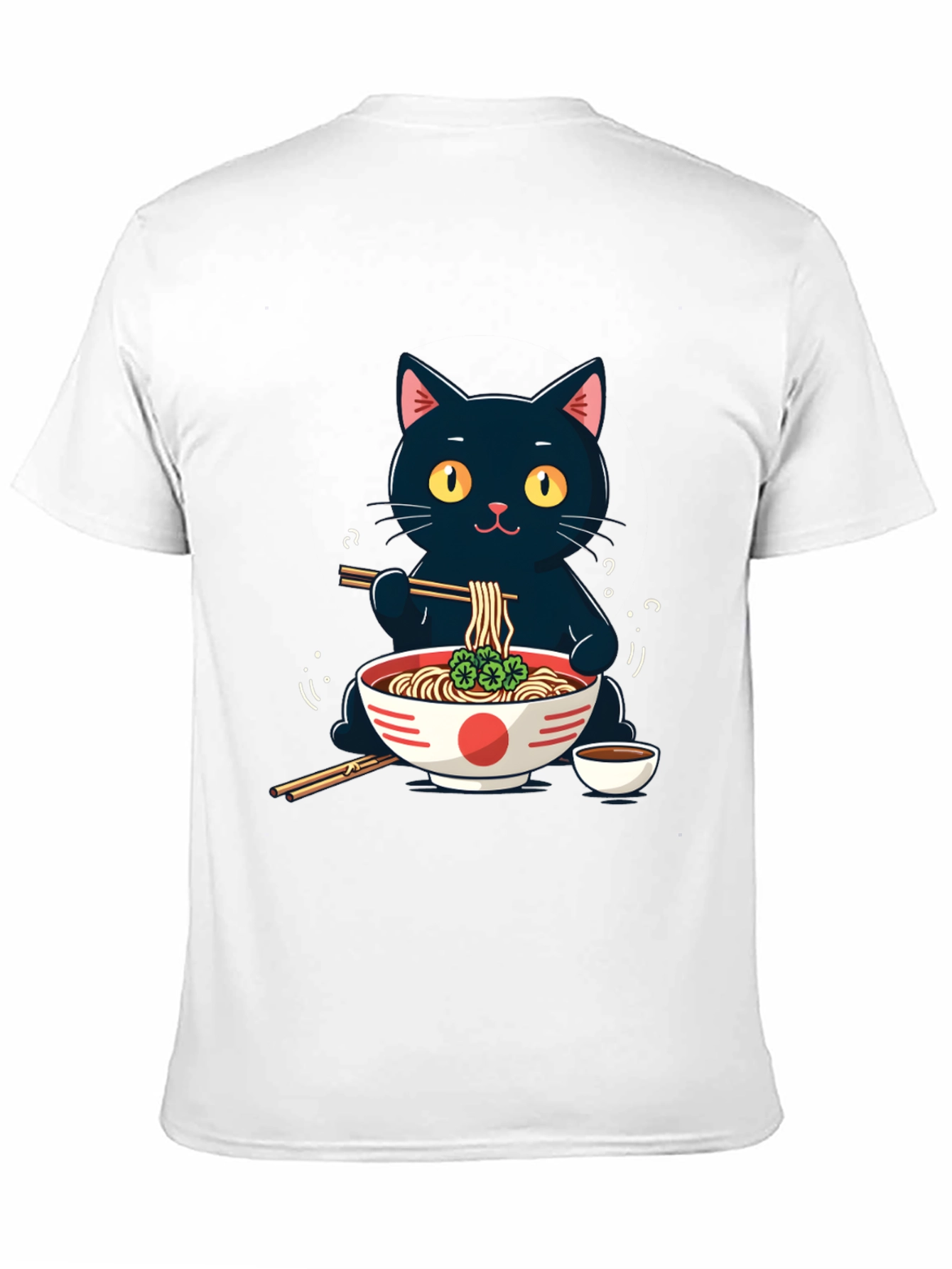 Black Cat Ramen T-Shirt - Cute Anime Style
