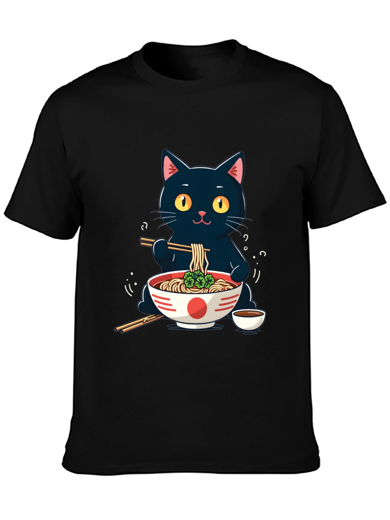 Black Cat Ramen T-Shirt - Cute Anime Style