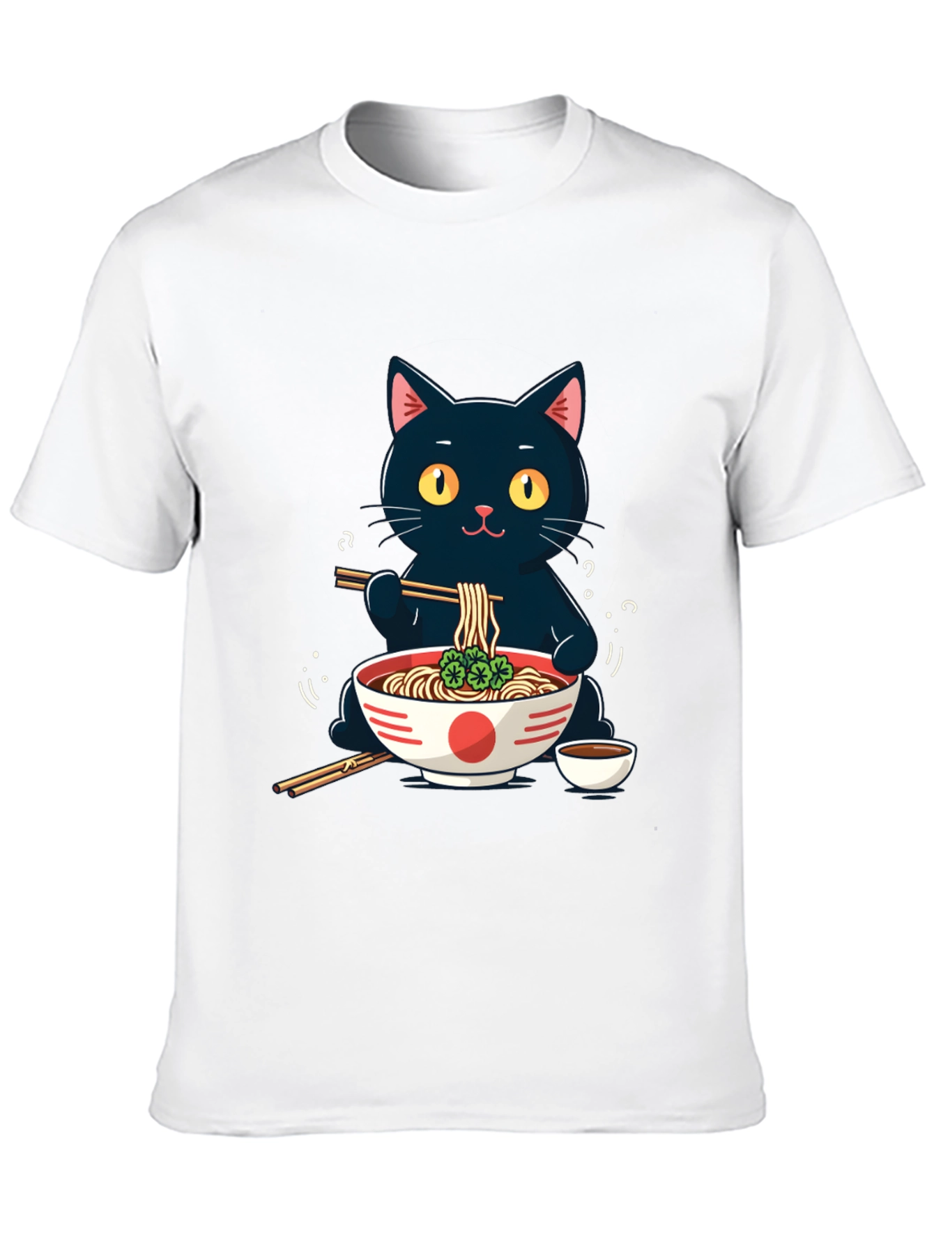 Black Cat Ramen T-Shirt - Cute Anime Style