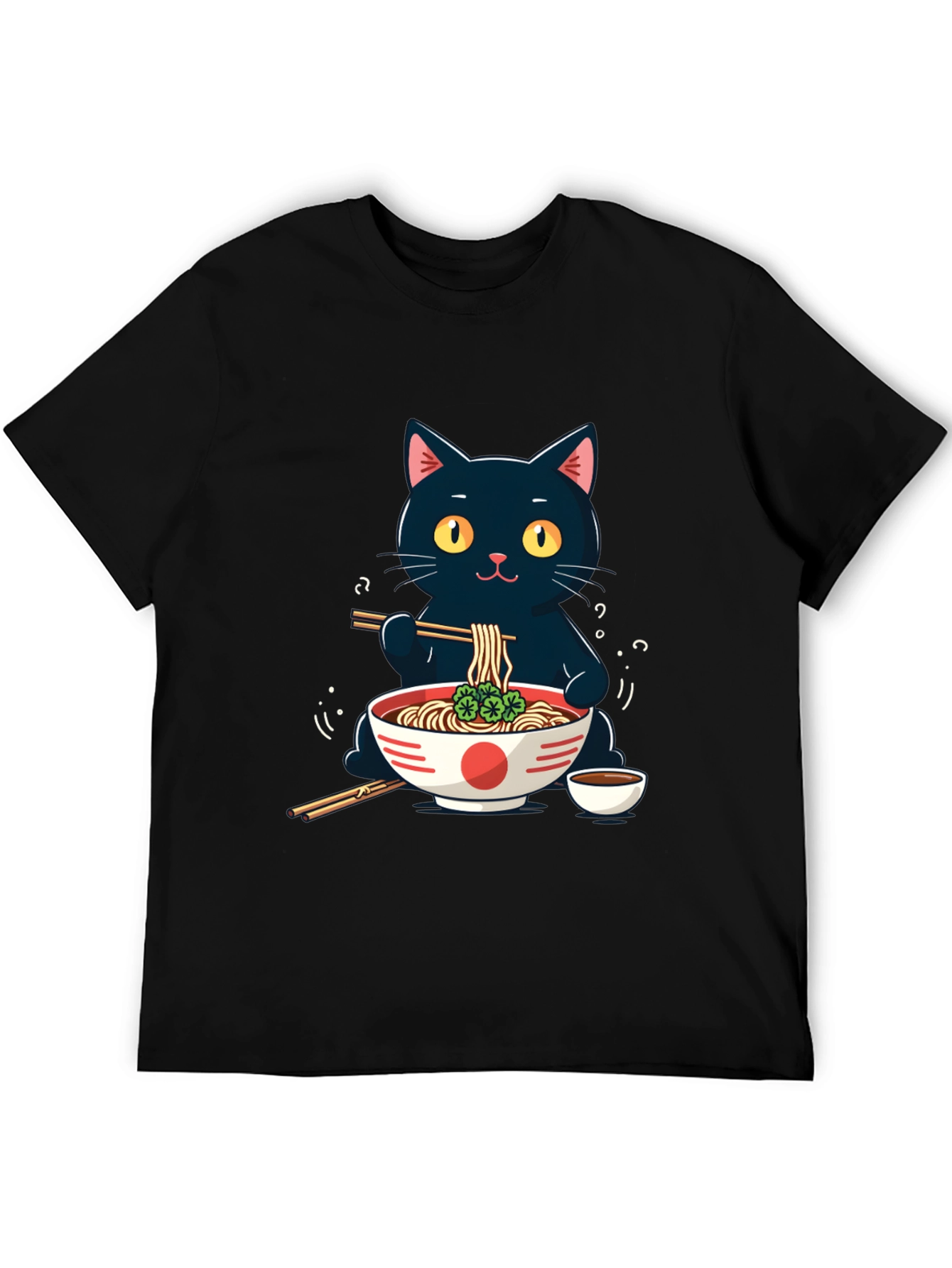 Black Cat Ramen T-Shirt - Cute Anime Style