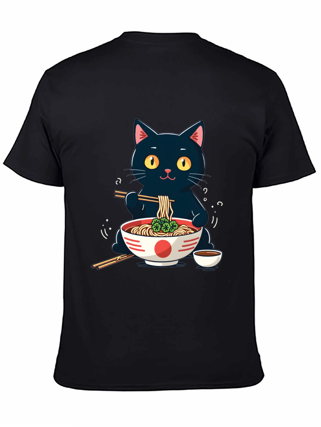 Black Cat Ramen T-Shirt - Cute Anime Style