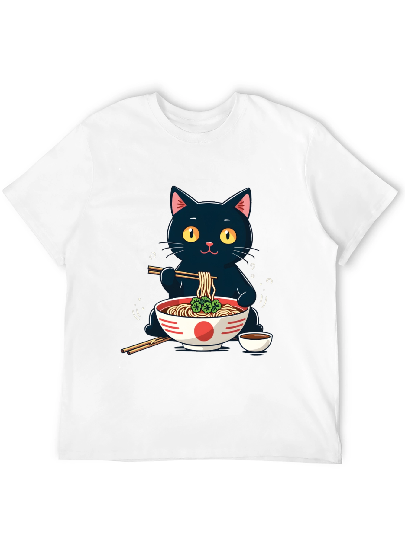 Black Cat Ramen T-Shirt - Cute Anime Style