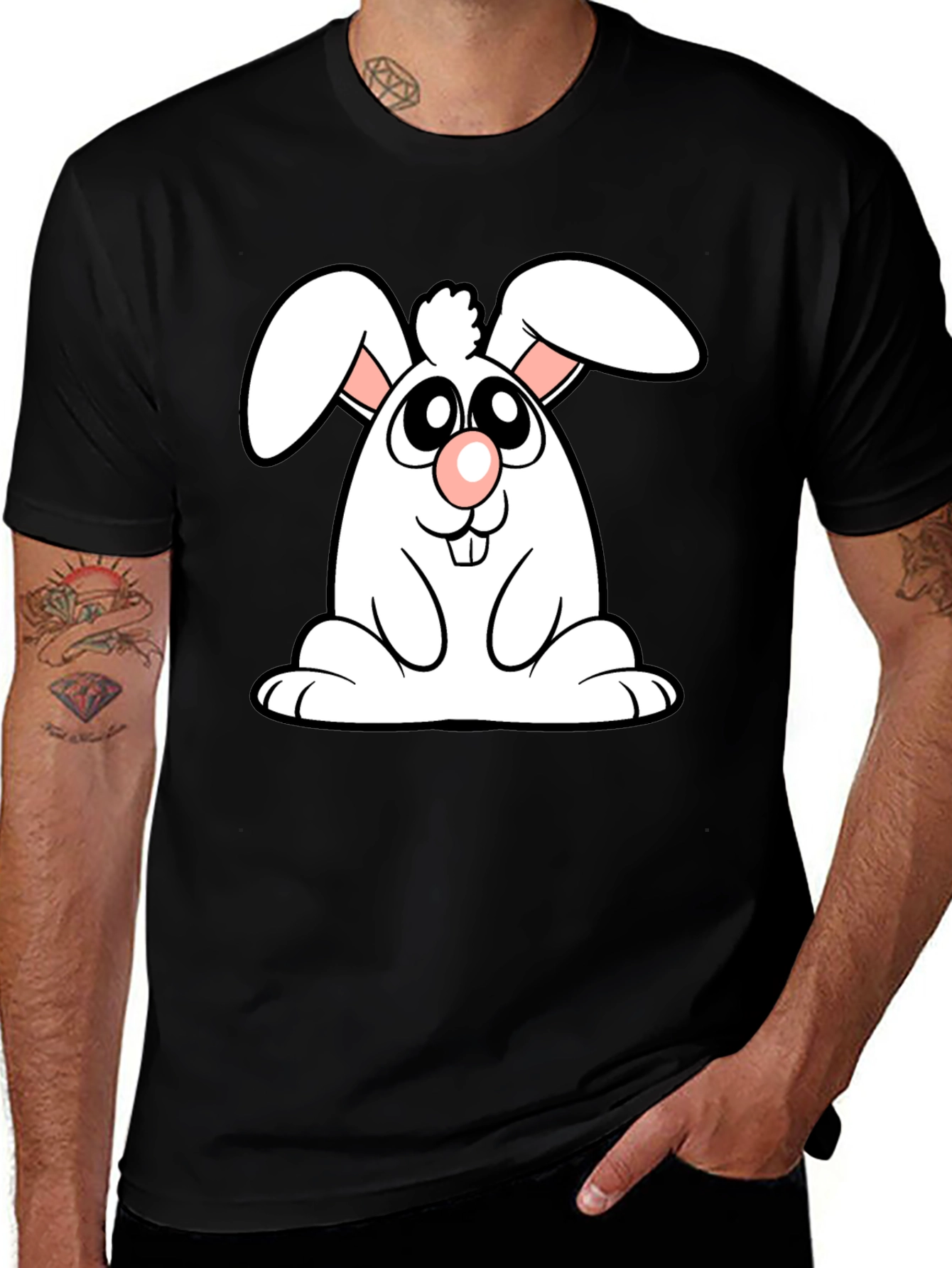 Cute Cartoon Bunny Black T-Shirt