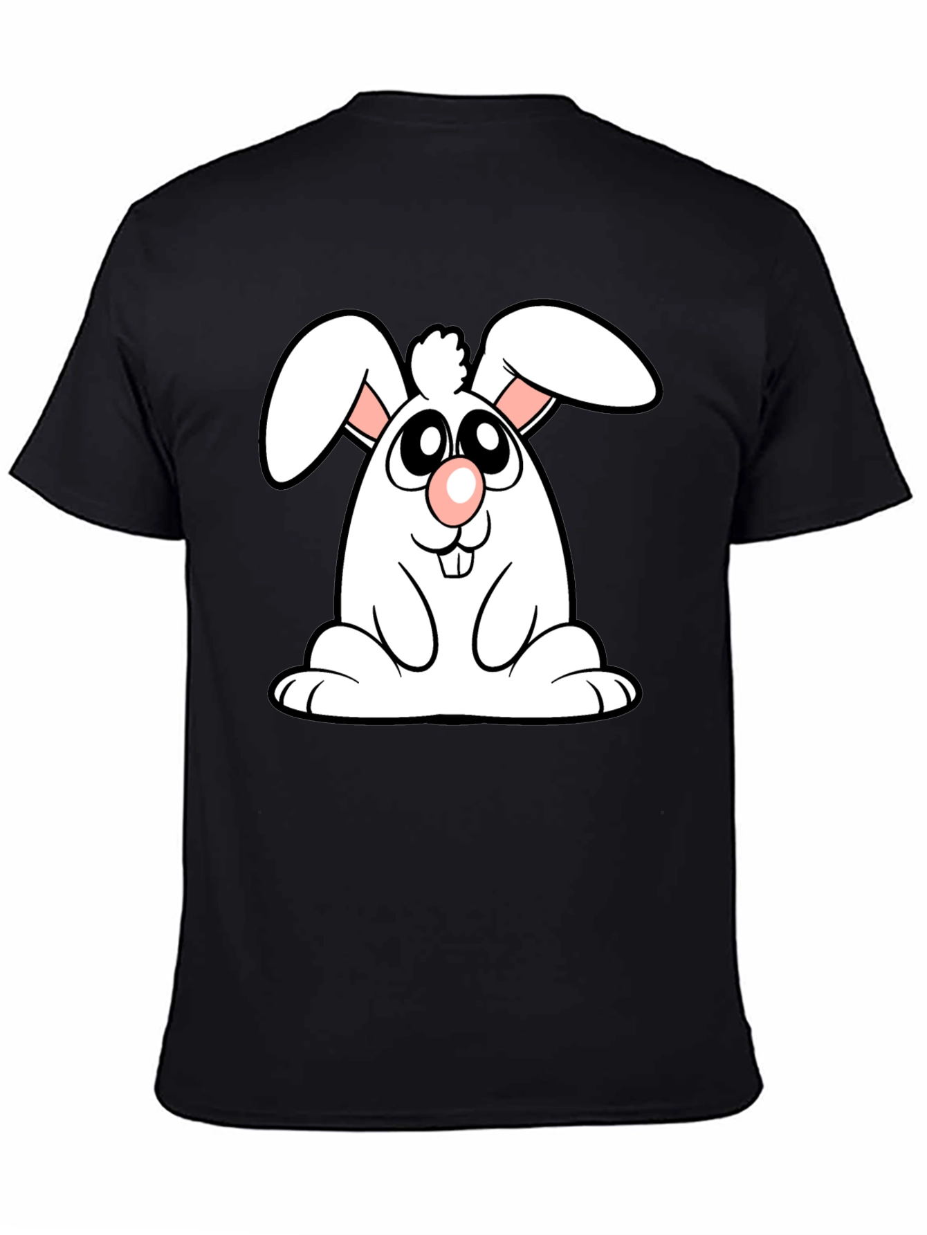 Cute Cartoon Bunny Black T-Shirt