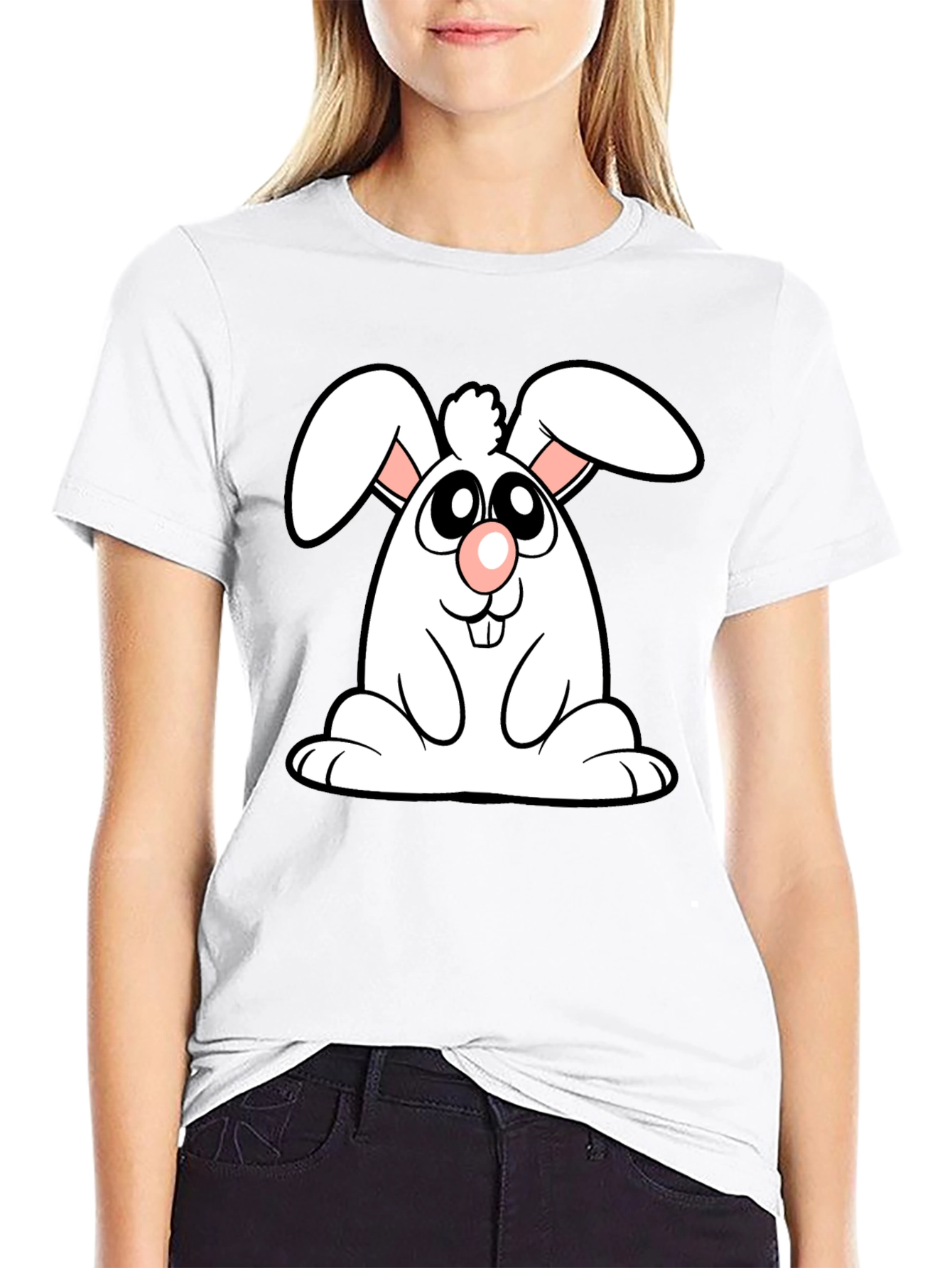 Cute Cartoon Bunny Black T-Shirt