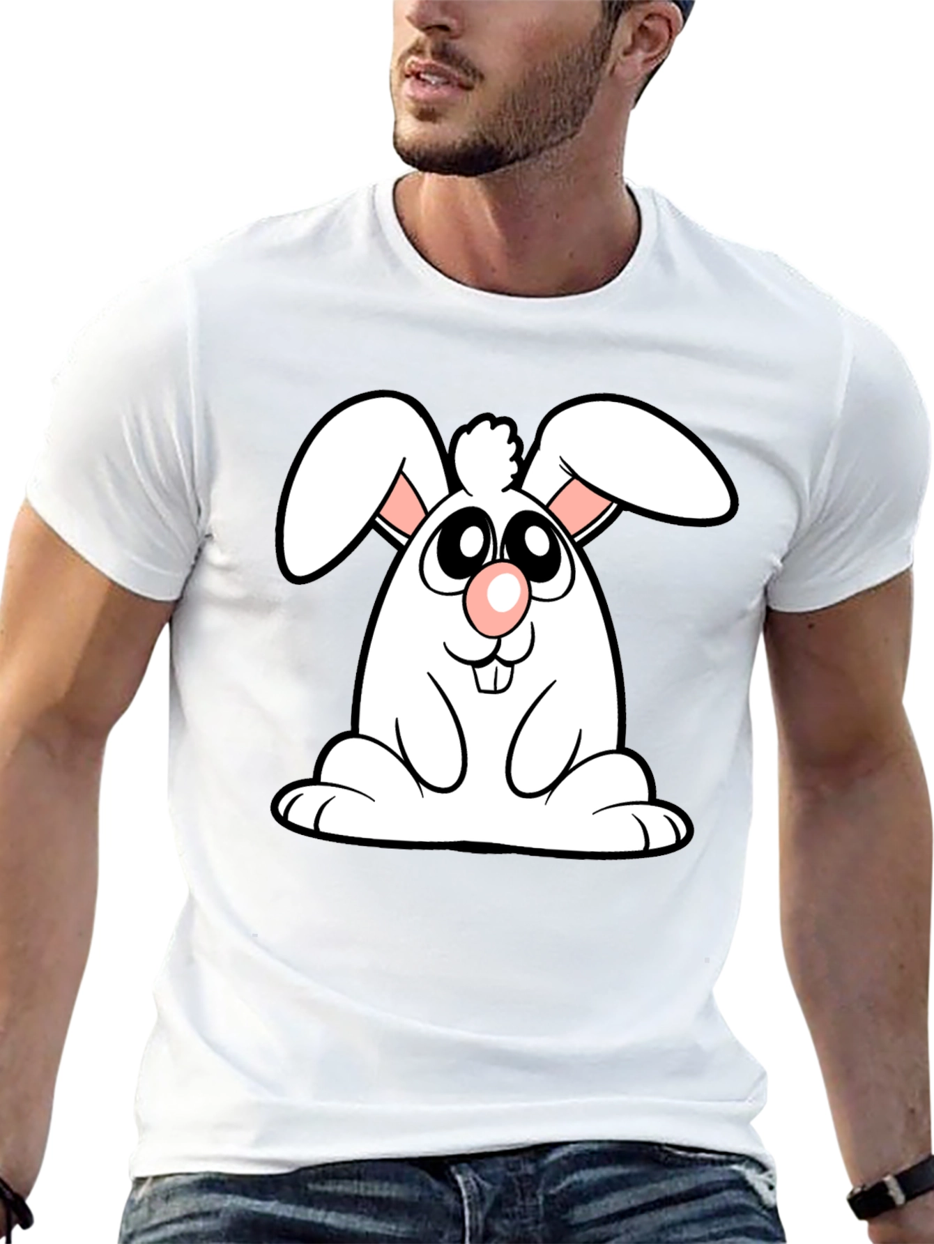 Cute Cartoon Bunny Black T-Shirt