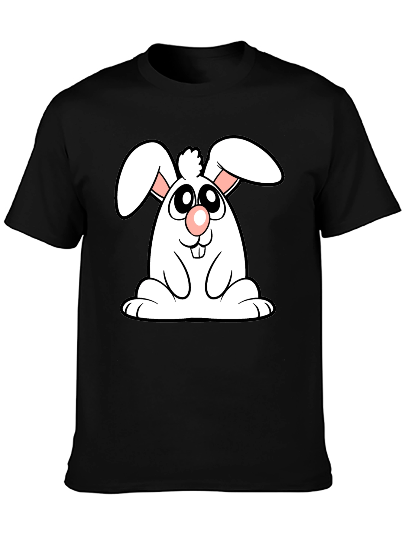 Cute Cartoon Bunny Black T-Shirt
