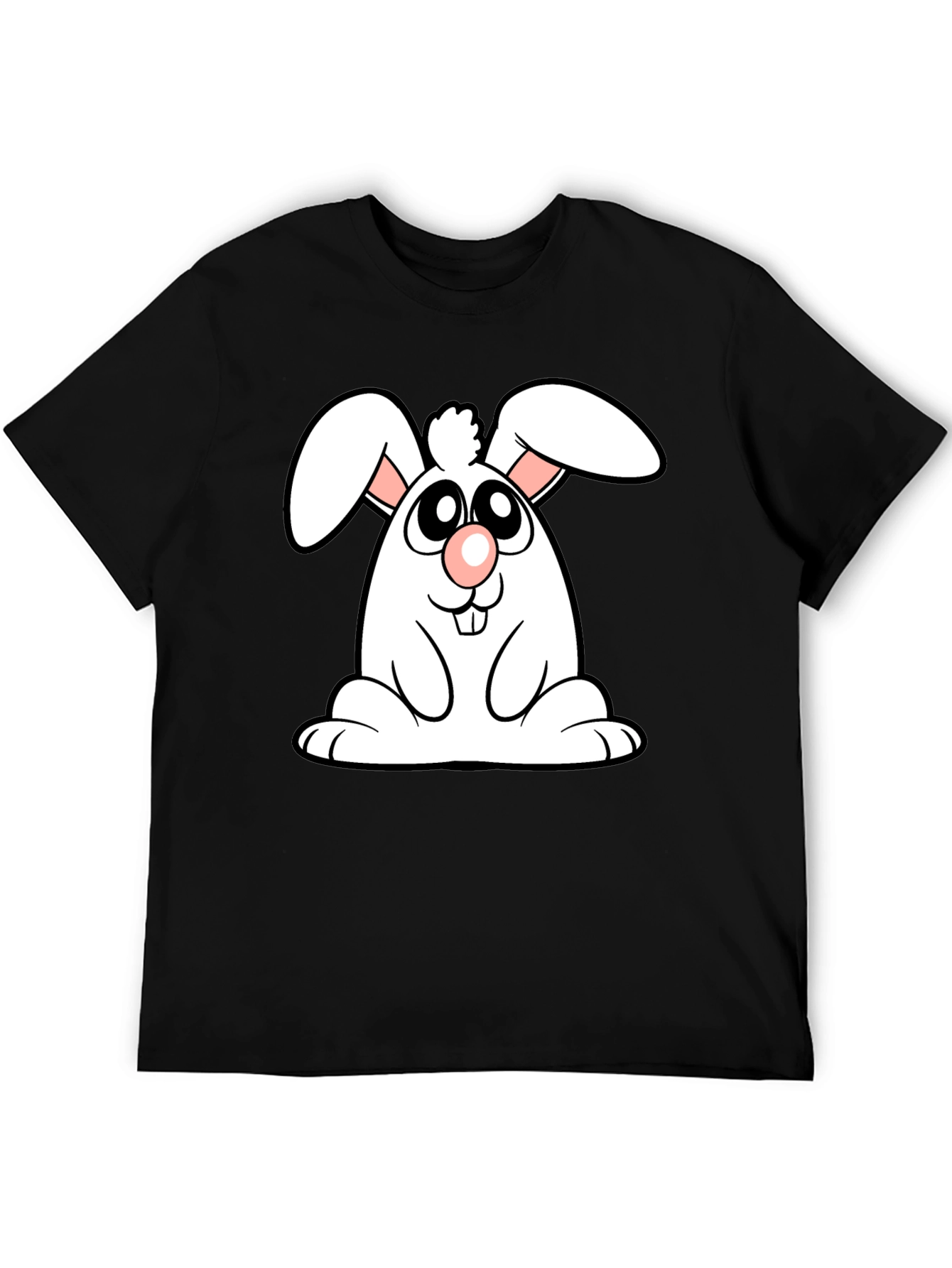 Cute Cartoon Bunny Black T-Shirt