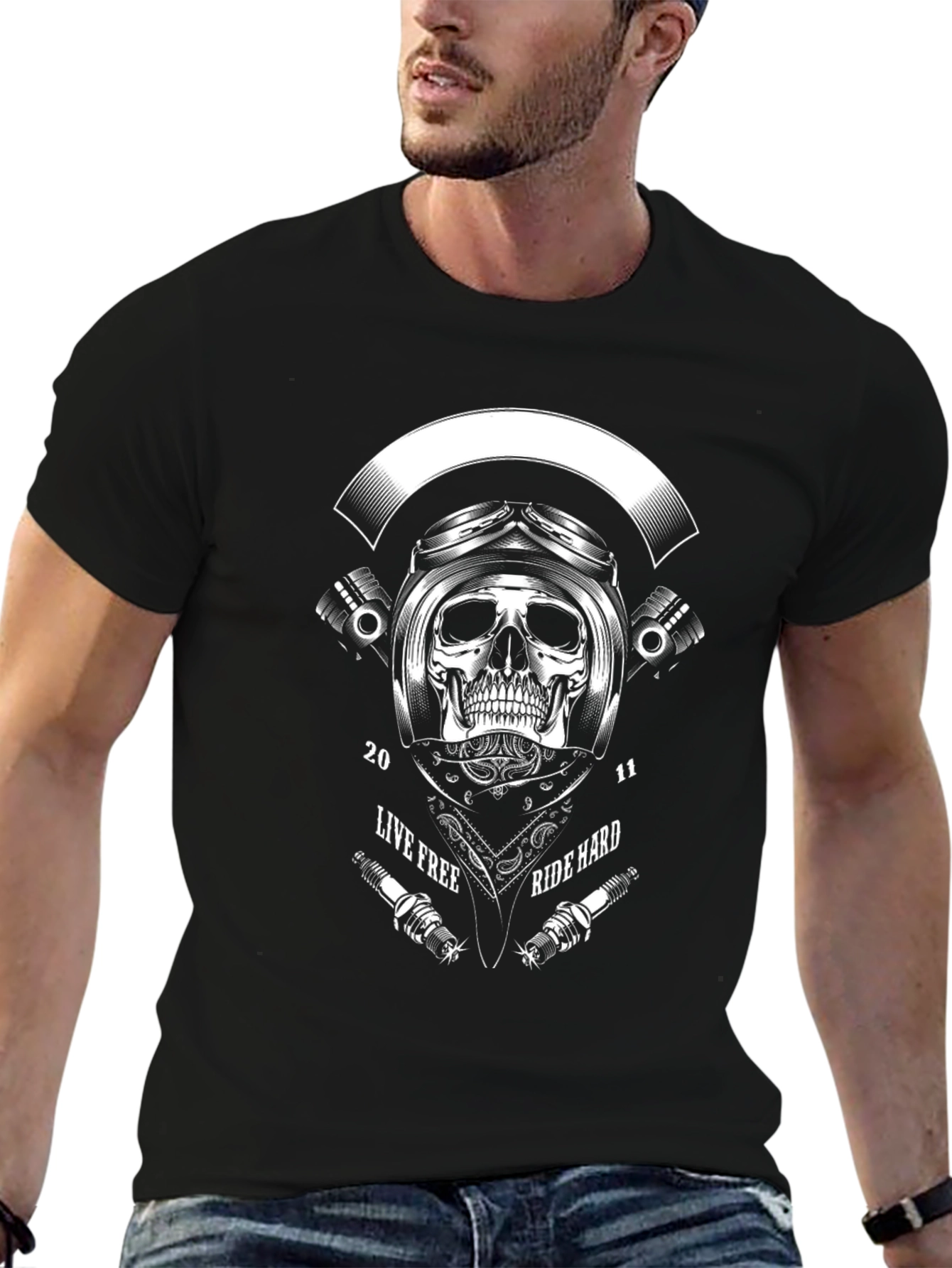 Skull Rider Graphic T-Shirt - Live Free Ride Hard