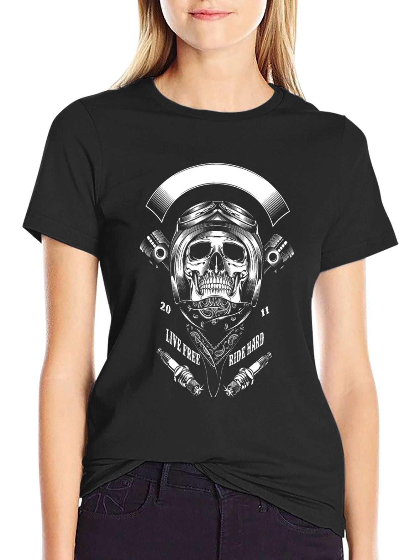 Skull Rider Graphic T-Shirt - Live Free Ride Hard