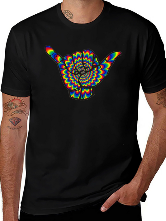 Hang Loose Shaka Rainbow Psychedelic Mens T-Shirt