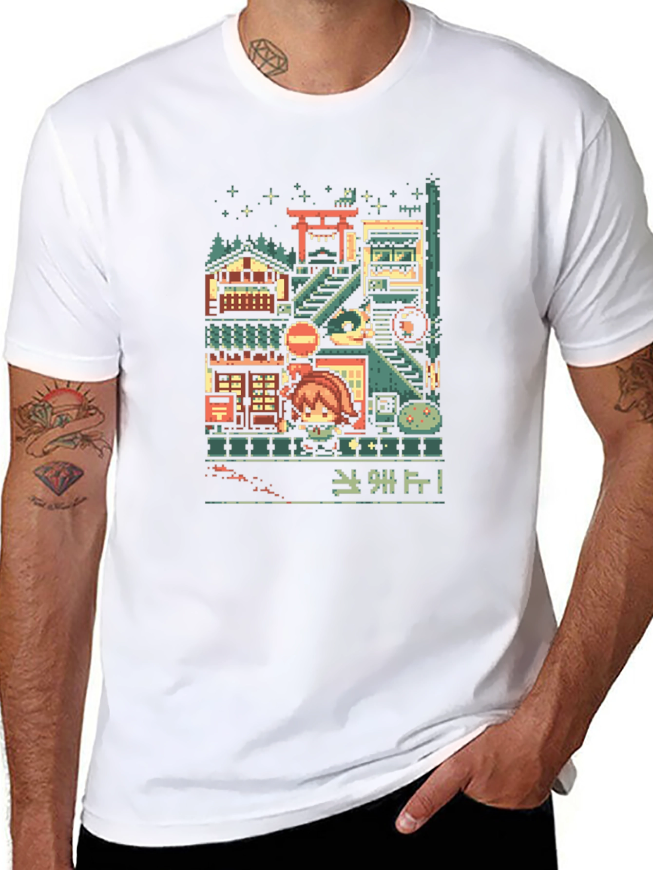 Pixel Art Cityscape Graphic Tee