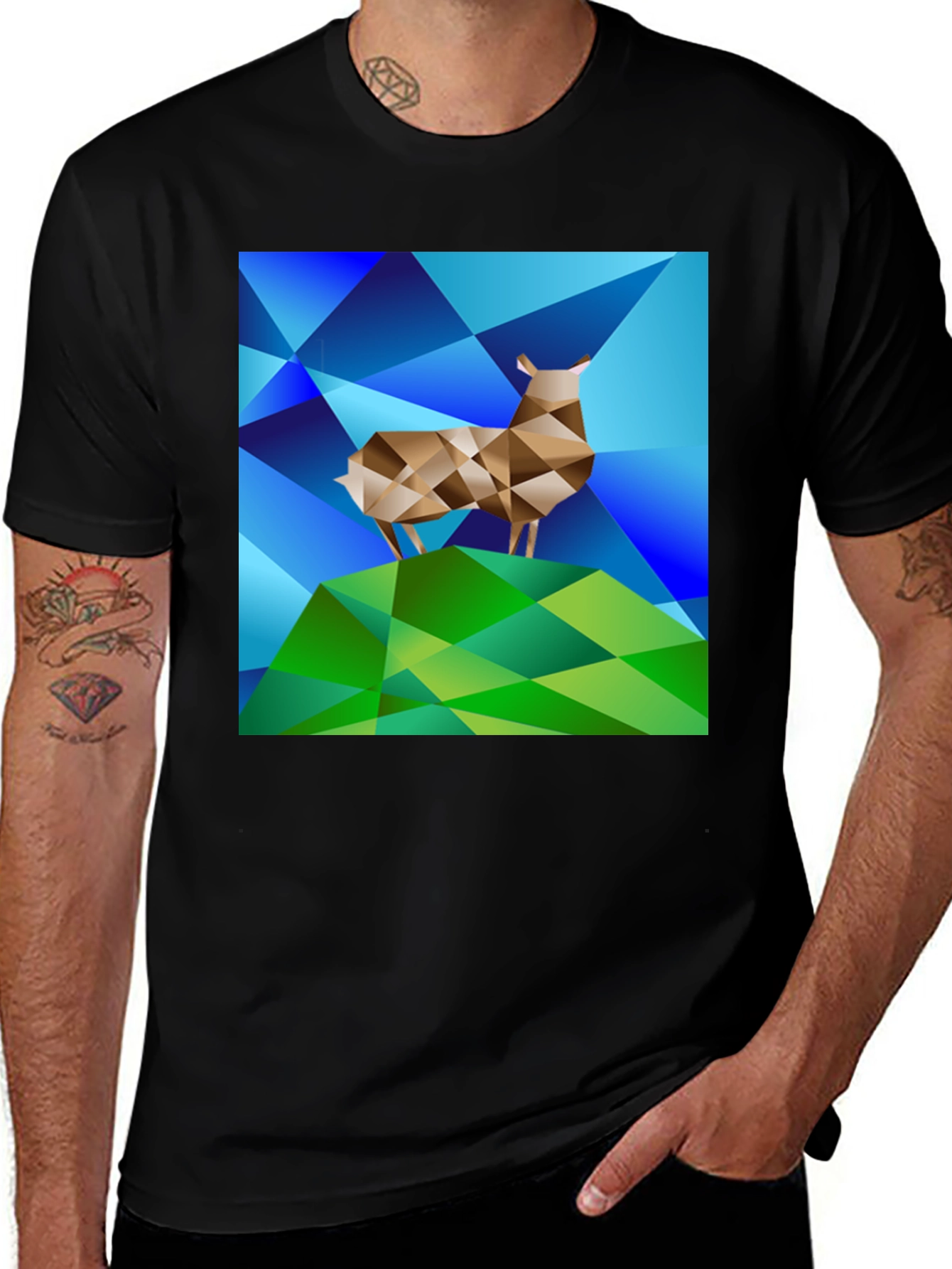 Geometric Deer Graphic Tee - Modern Art Design