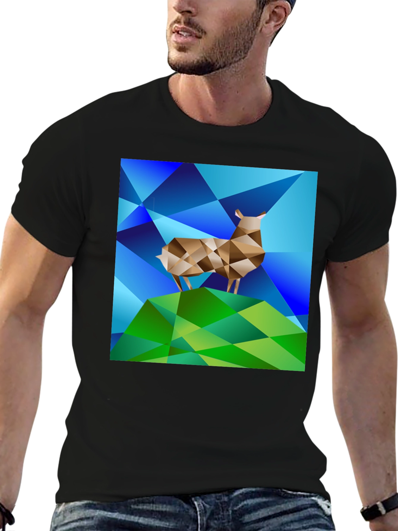 Geometric Deer Graphic Tee - Modern Art Design