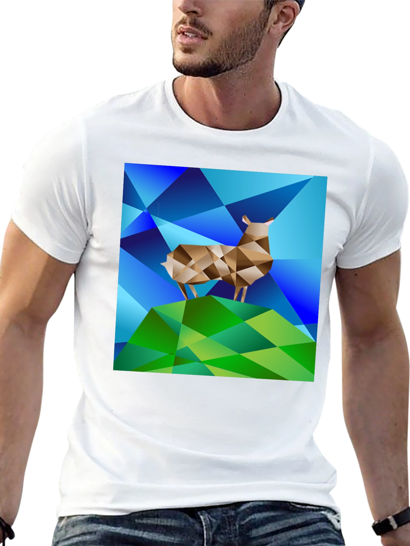Geometric Deer Graphic Tee - Modern Art Design