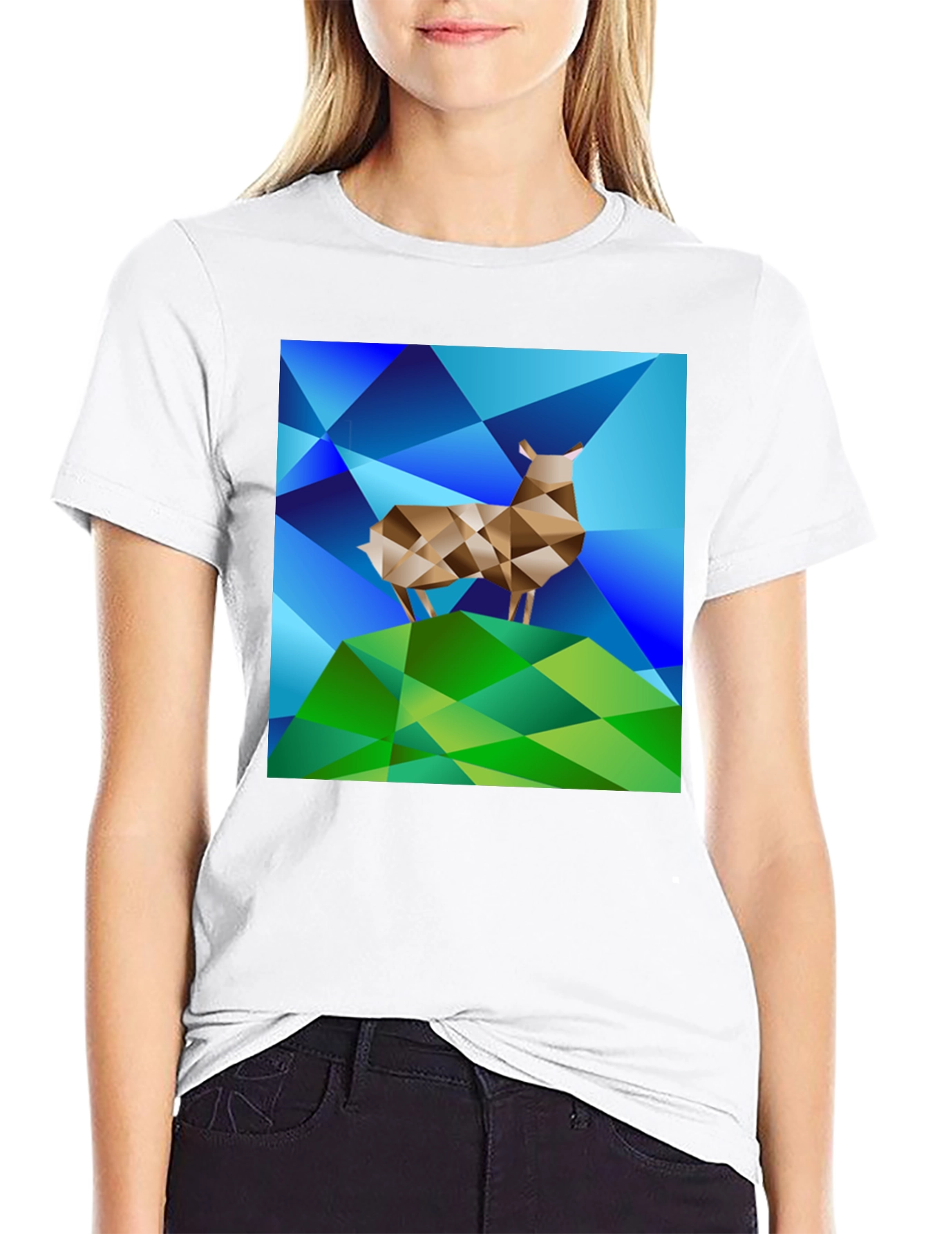 Geometric Deer Graphic Tee - Modern Art Design