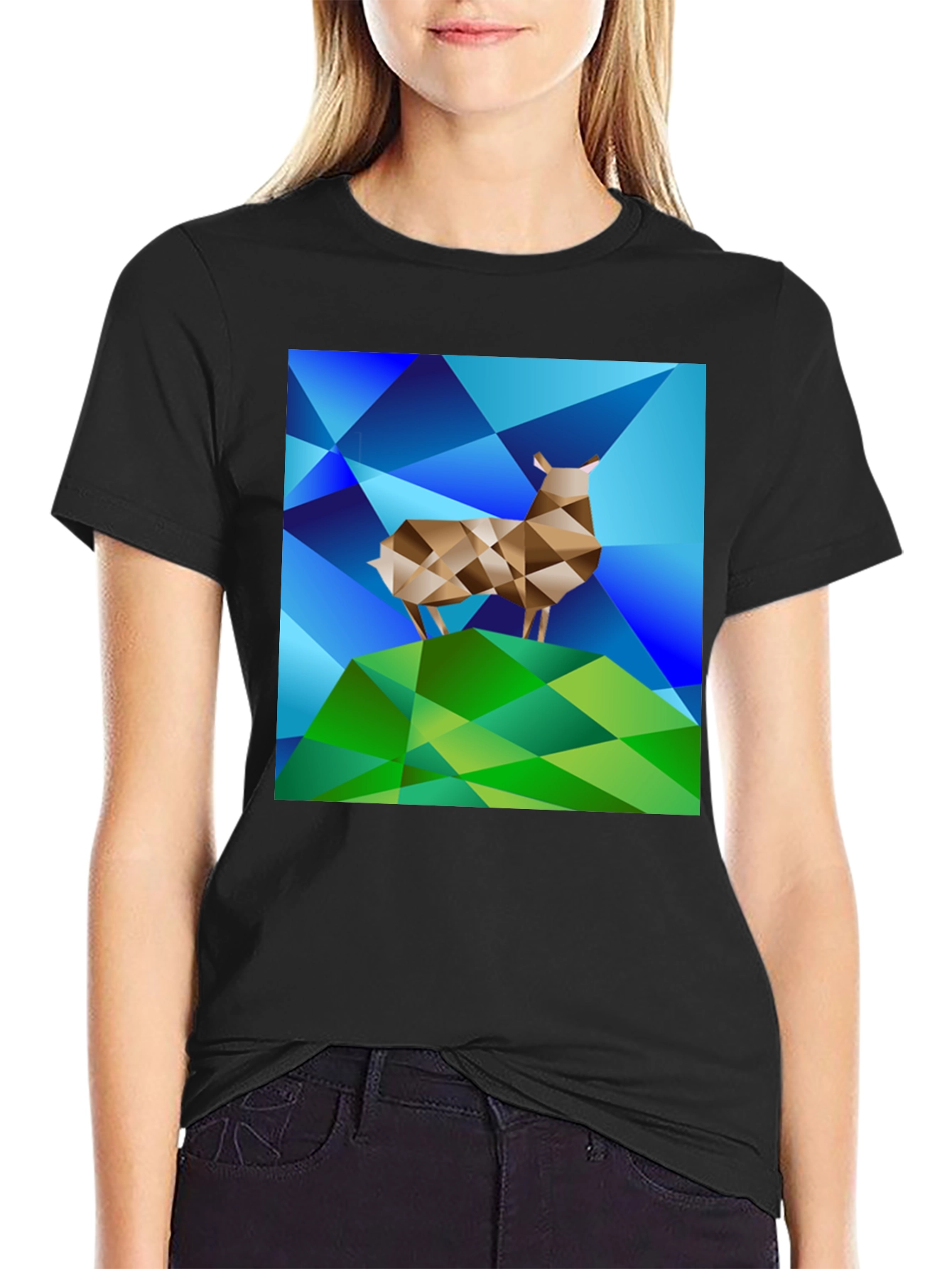 Geometric Deer Graphic Tee - Modern Art Design