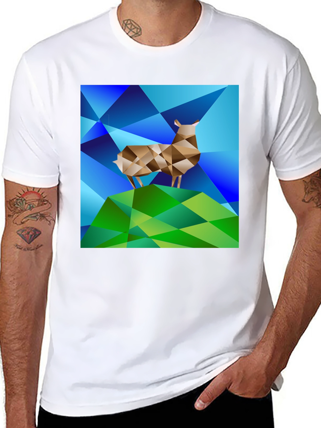 Geometric Deer Graphic Tee - Modern Art Design
