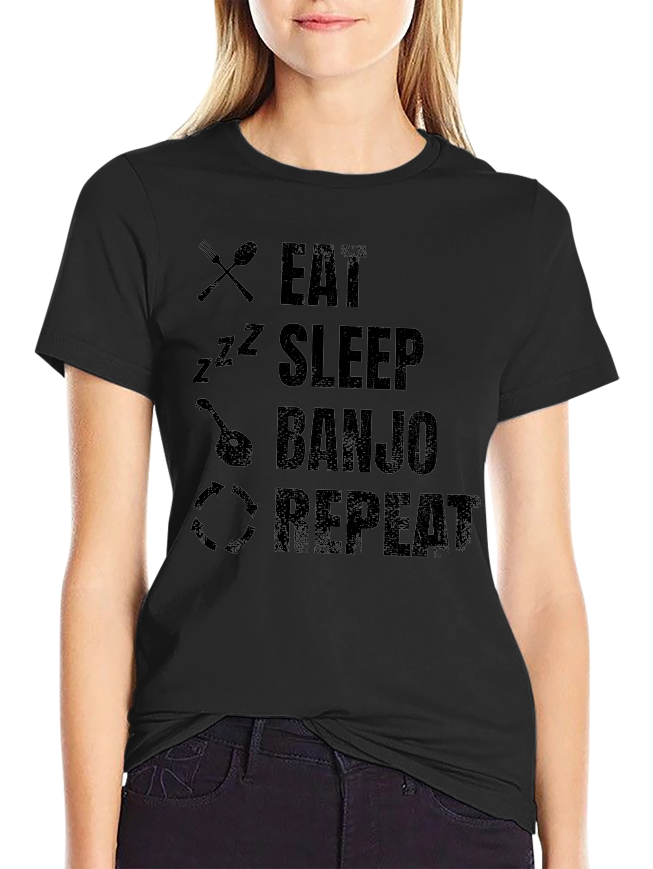 Eat Sleep Banjo Repeat Black Graphic T-Shirt