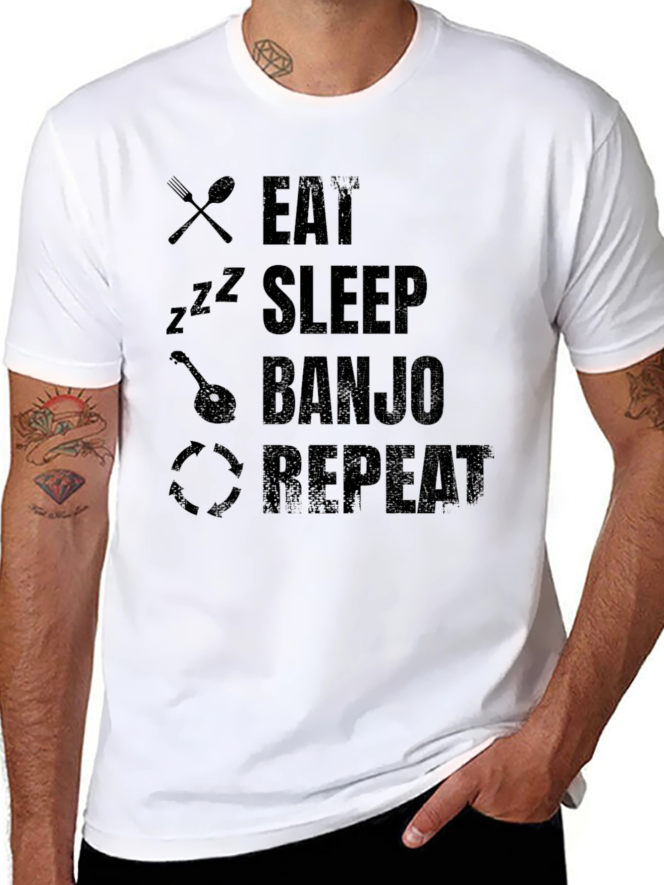 Eat Sleep Banjo Repeat Black Graphic T-Shirt