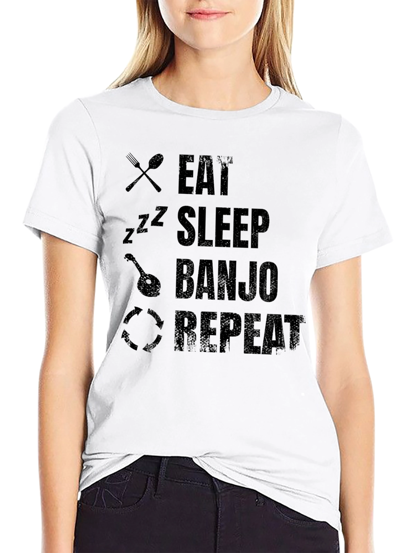 Eat Sleep Banjo Repeat Black Graphic T-Shirt
