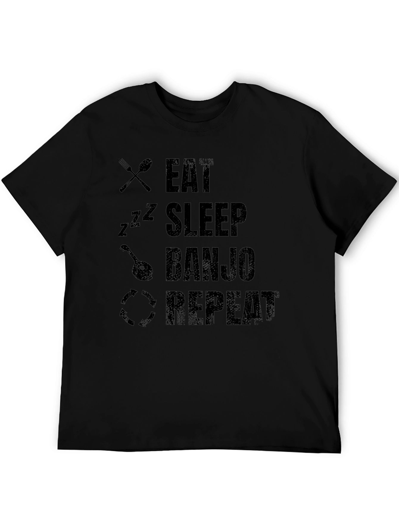 Eat Sleep Banjo Repeat Black Graphic T-Shirt
