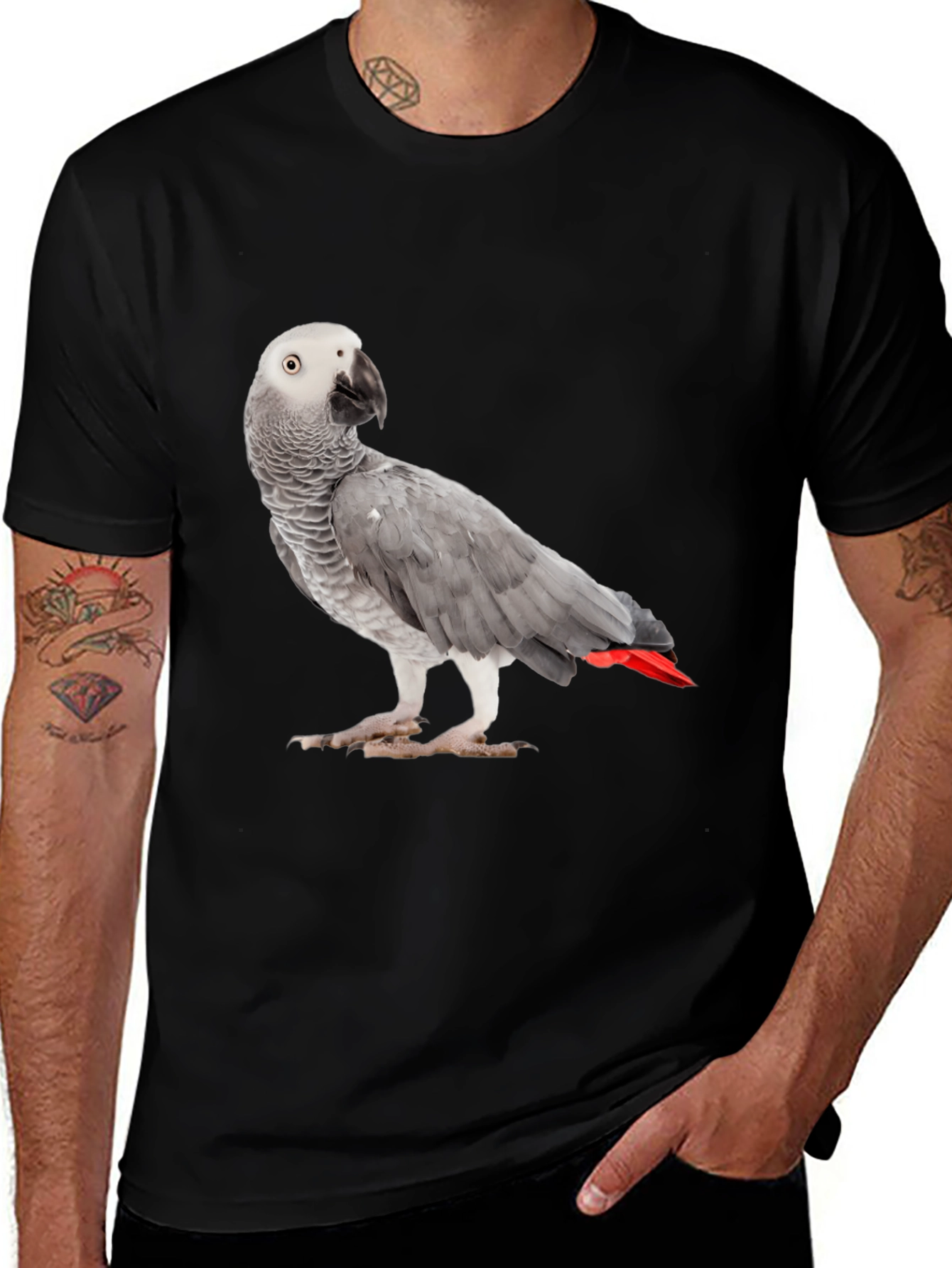 African Grey Parrot T-Shirt | Unisex Black Tee