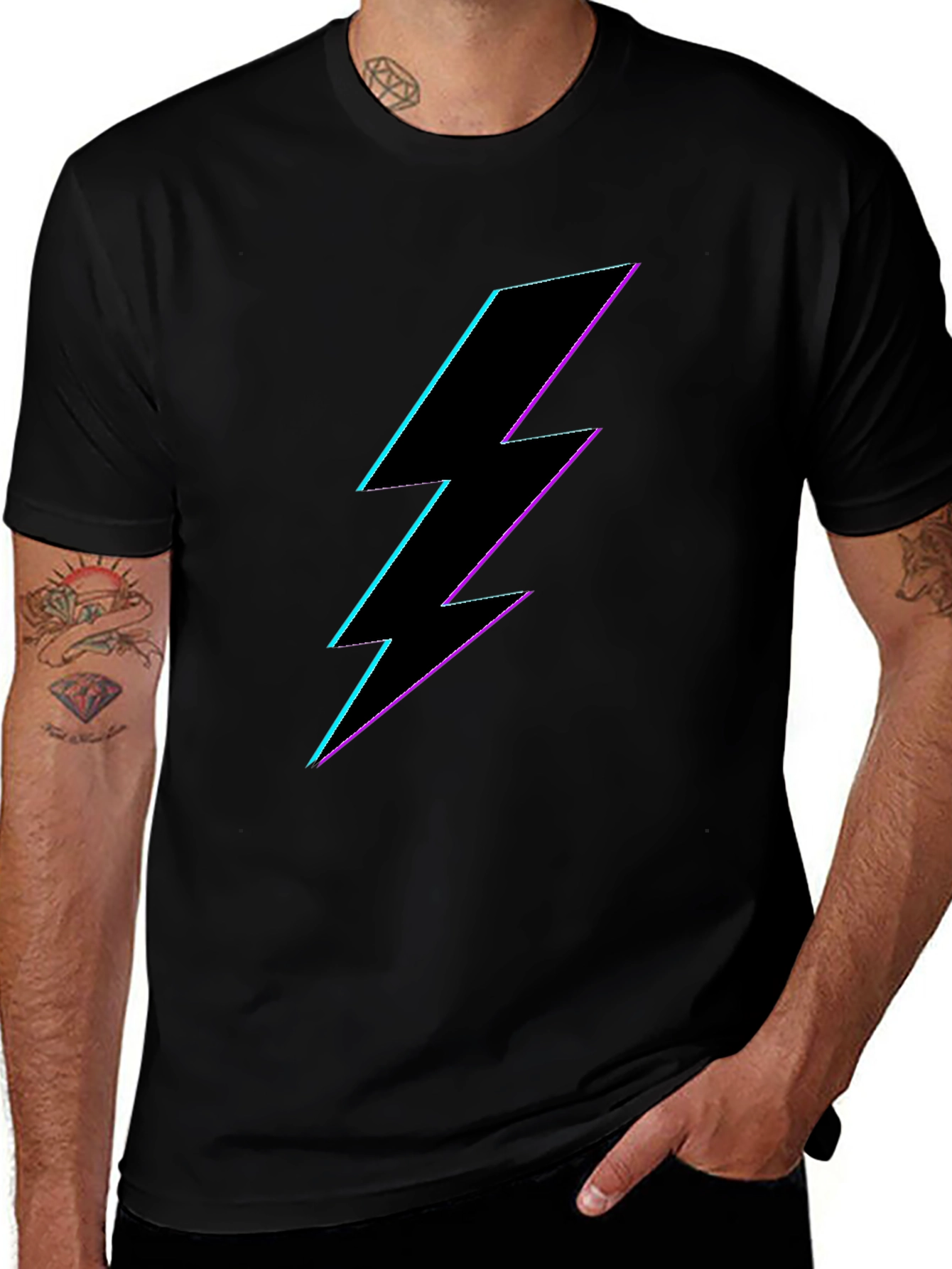 Neon Lightning Bolt Graphic Tee - Black
