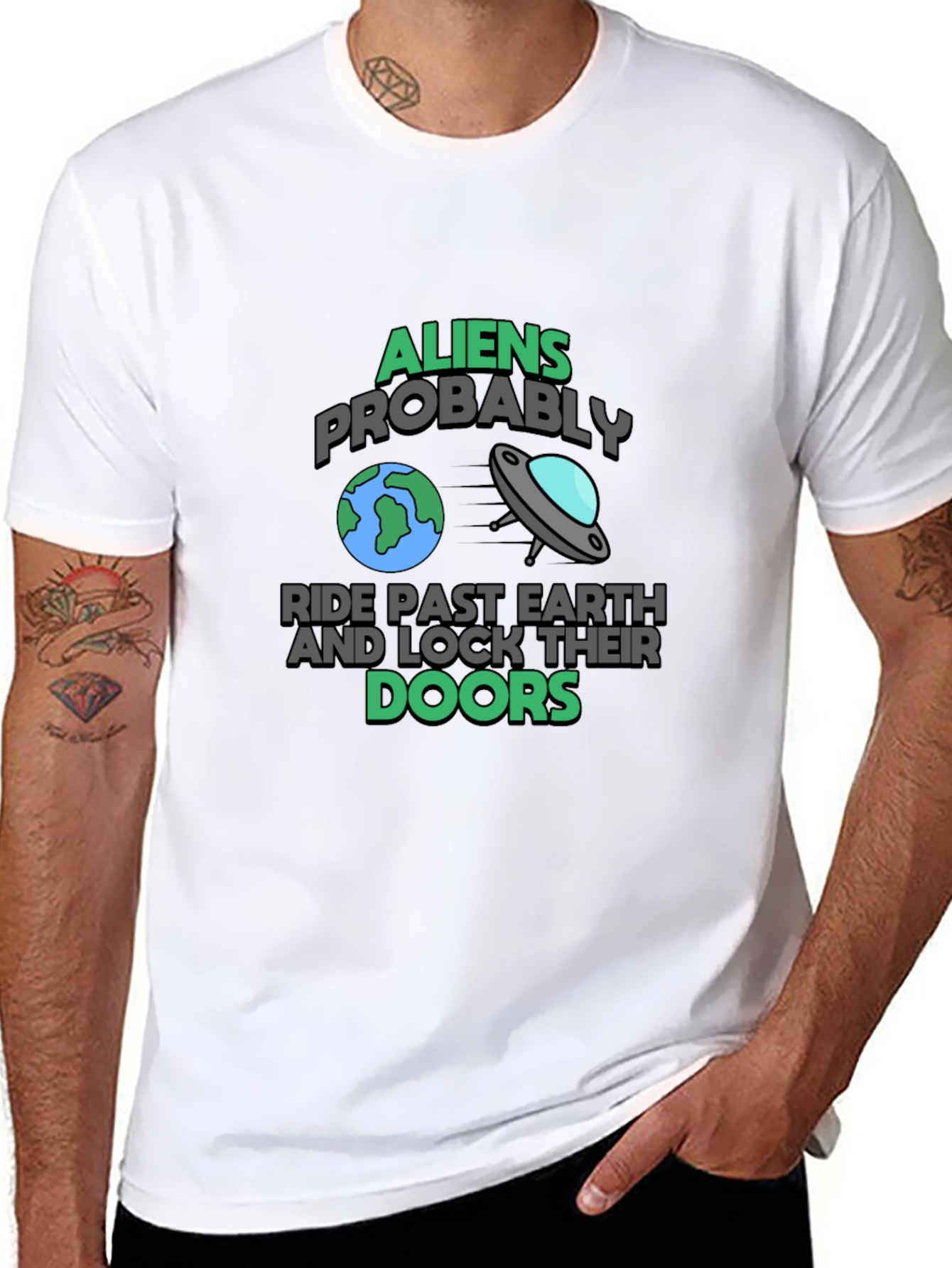 Aliens Probably Ride Past Earth Black Graphic T-Shirt