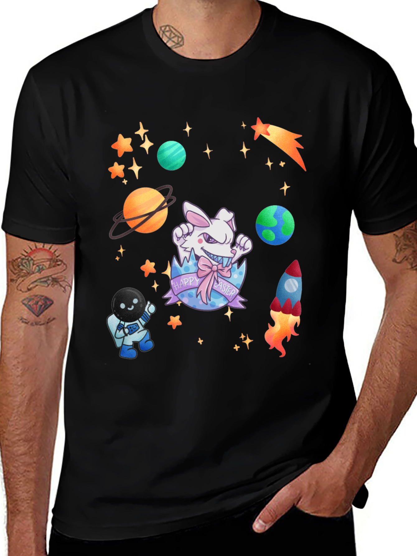Space Easter Black T-Shirt