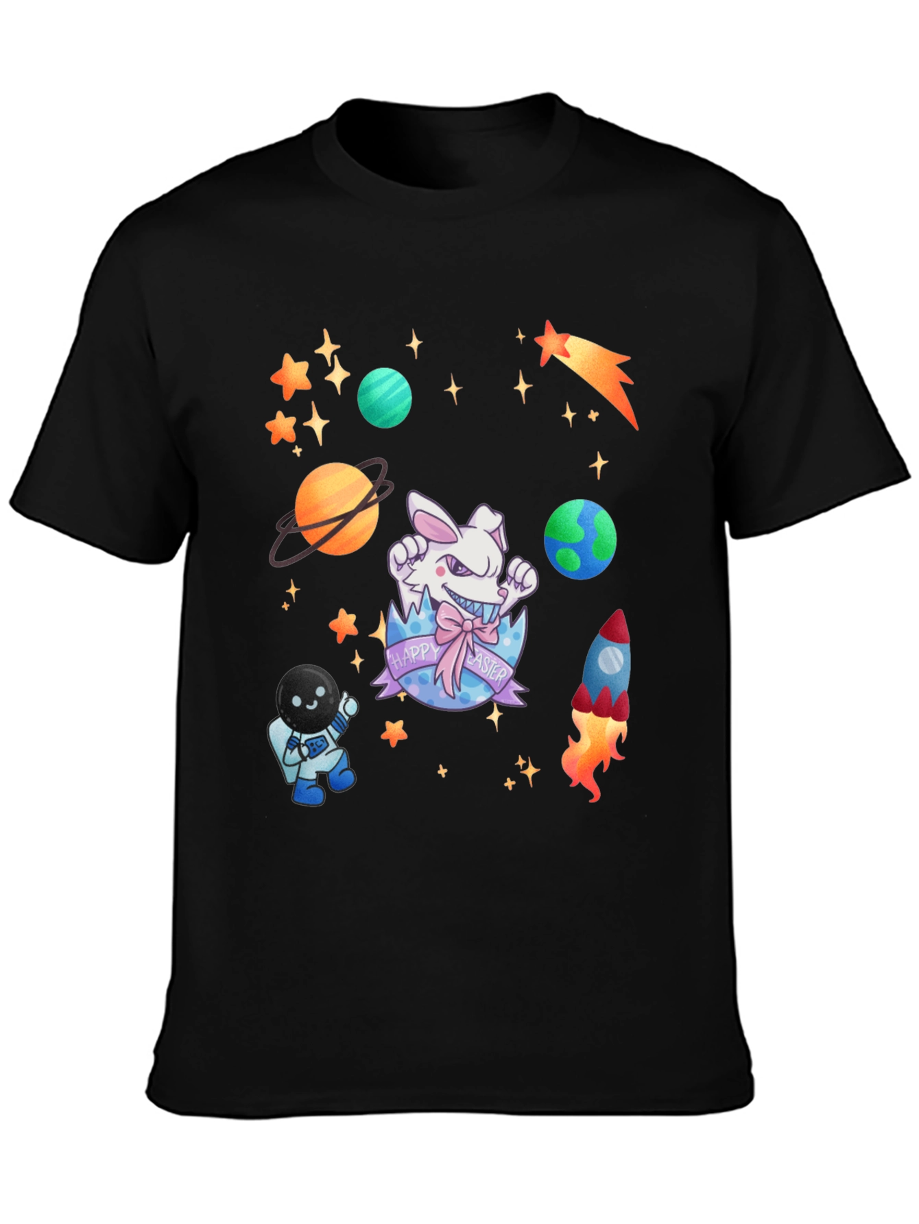 Space Easter Black T-Shirt